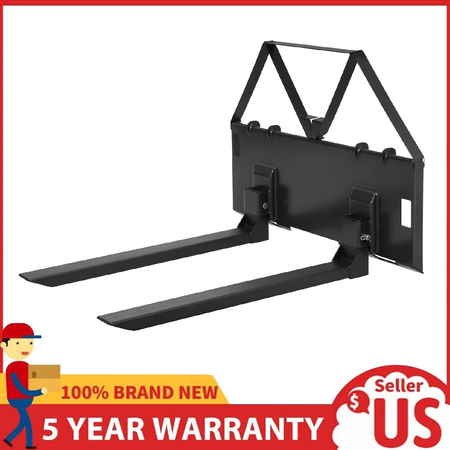 46″ Heavy-Duty Tractor Pallet Forks, 3200lbs Quick-Attach Skid Steer Loader Fork