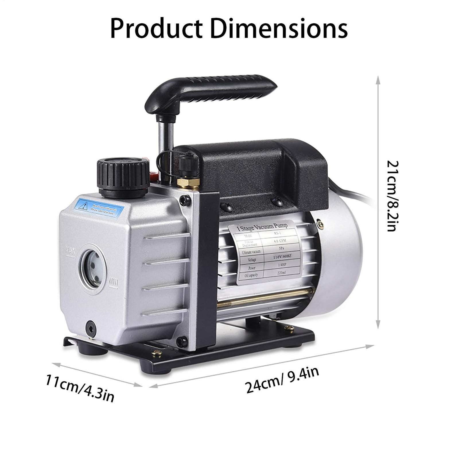 Vacuum Pump Rotary Vane Deep Air Tool Free Oil 4CFM 1/4HP