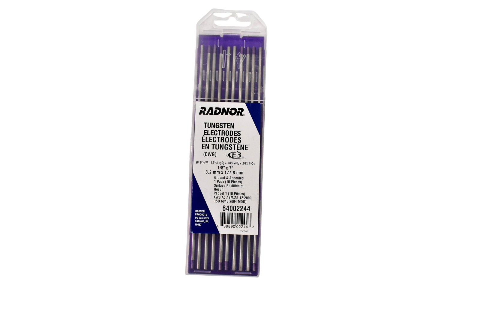 Radnor E3 Tungsten Electrodes 1/8 X 7 In EWG 3.2mm 10 Pack TIG Welding Rods