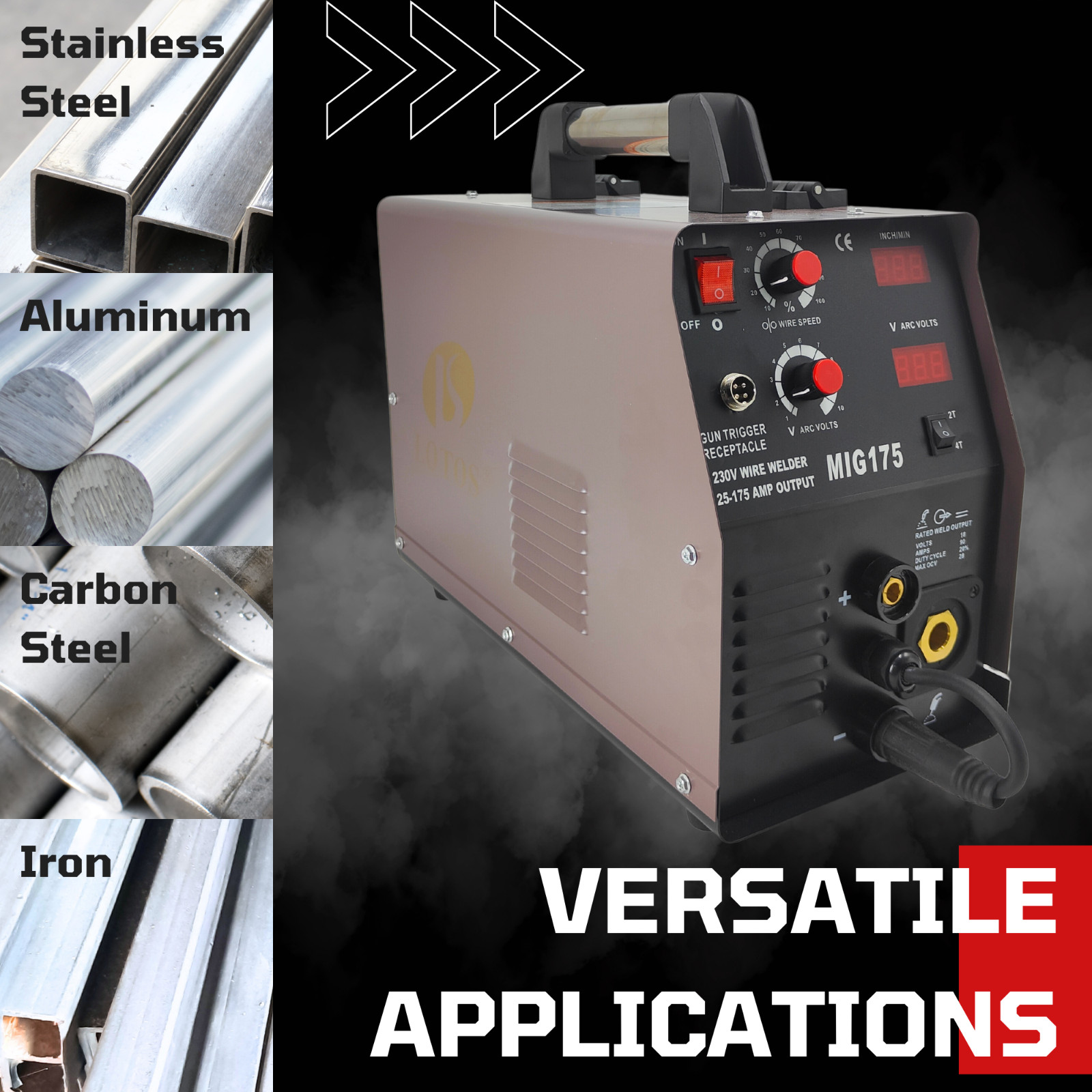 MIG Welder Lotos MIG175 220-Volt 175 Amp MIG Flux-Core Welder & Spool Gun New