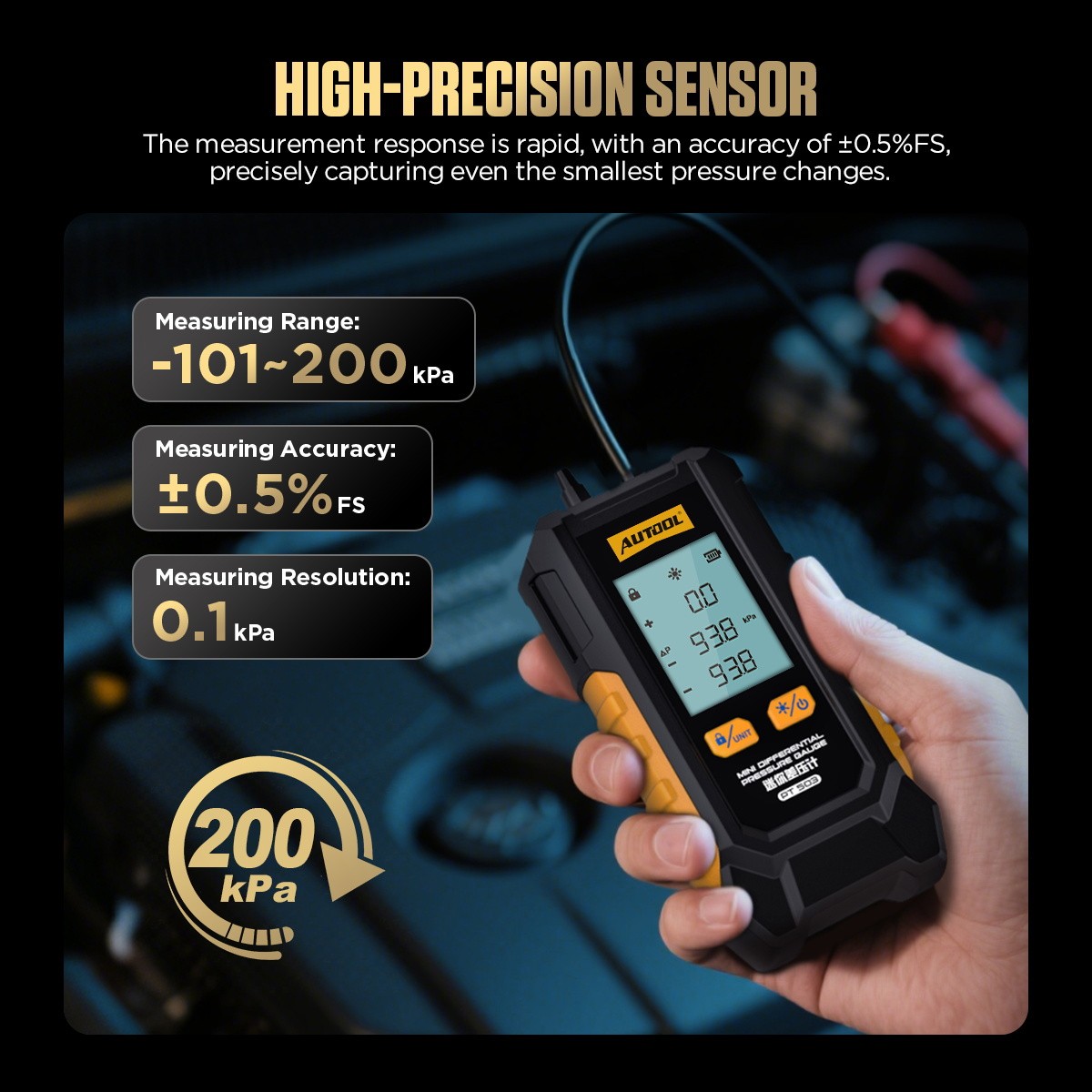 Digital Manometer Gas Air Pressure Tester Dual Port HVAC Tester Meter 200 kPa