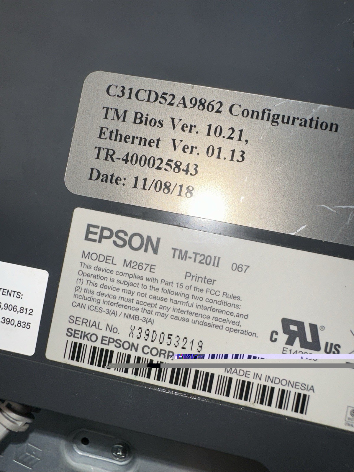 Epson TM-T20II POS Thermal Receipt Printer M267D Ethernet