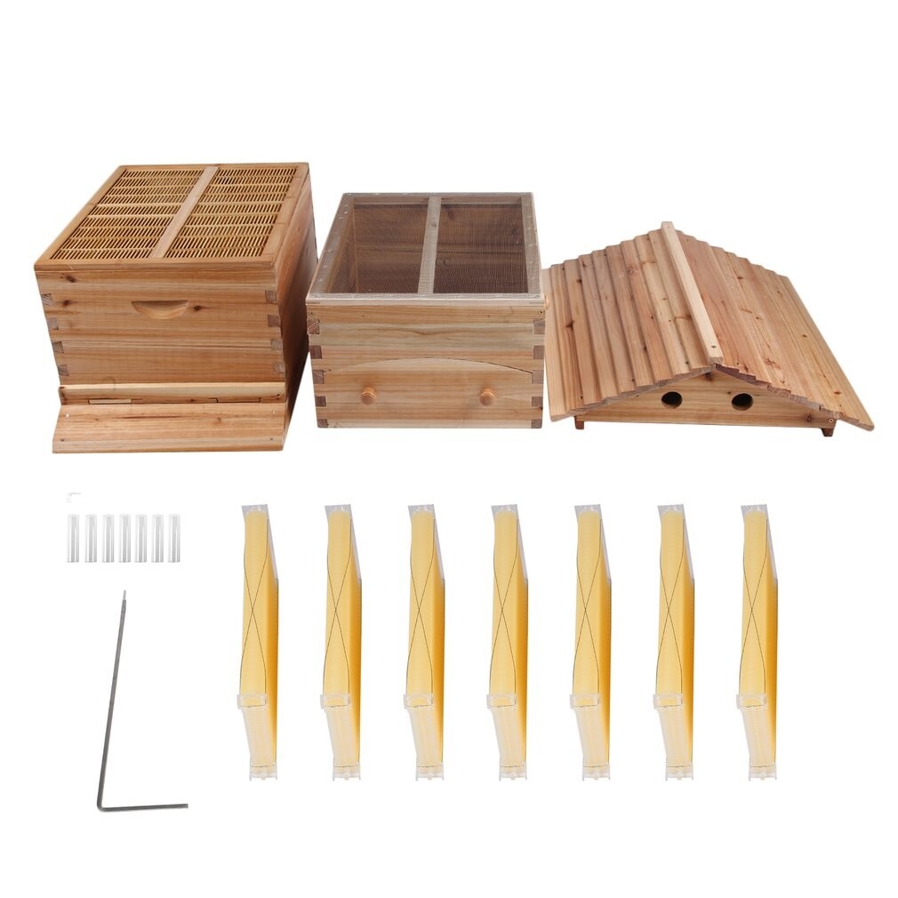 Auto Oozing Bee Hive with 7 Bee Frames Comb Bee Hive House Beekeeping Frames