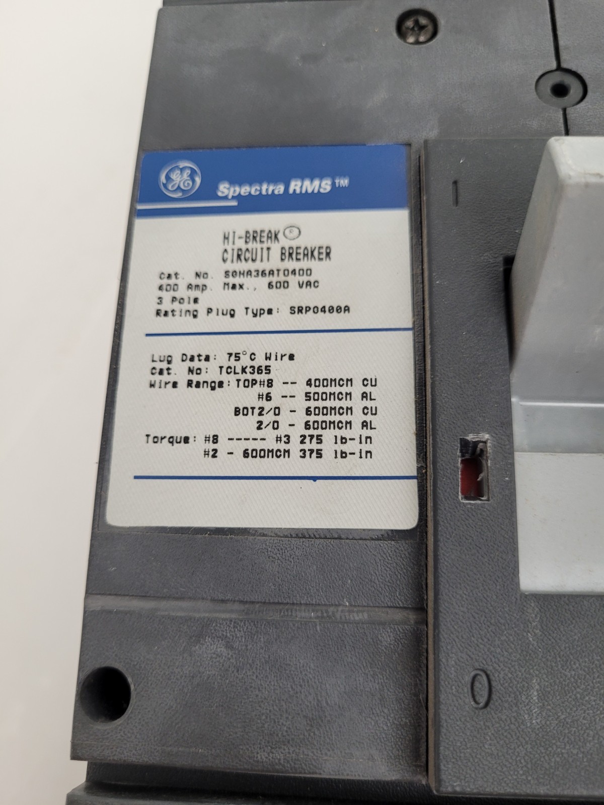 SGHA36AT0400 GE Spectra Circuit Breaker SRPG400A400 400 Amp Plug Next Day Option