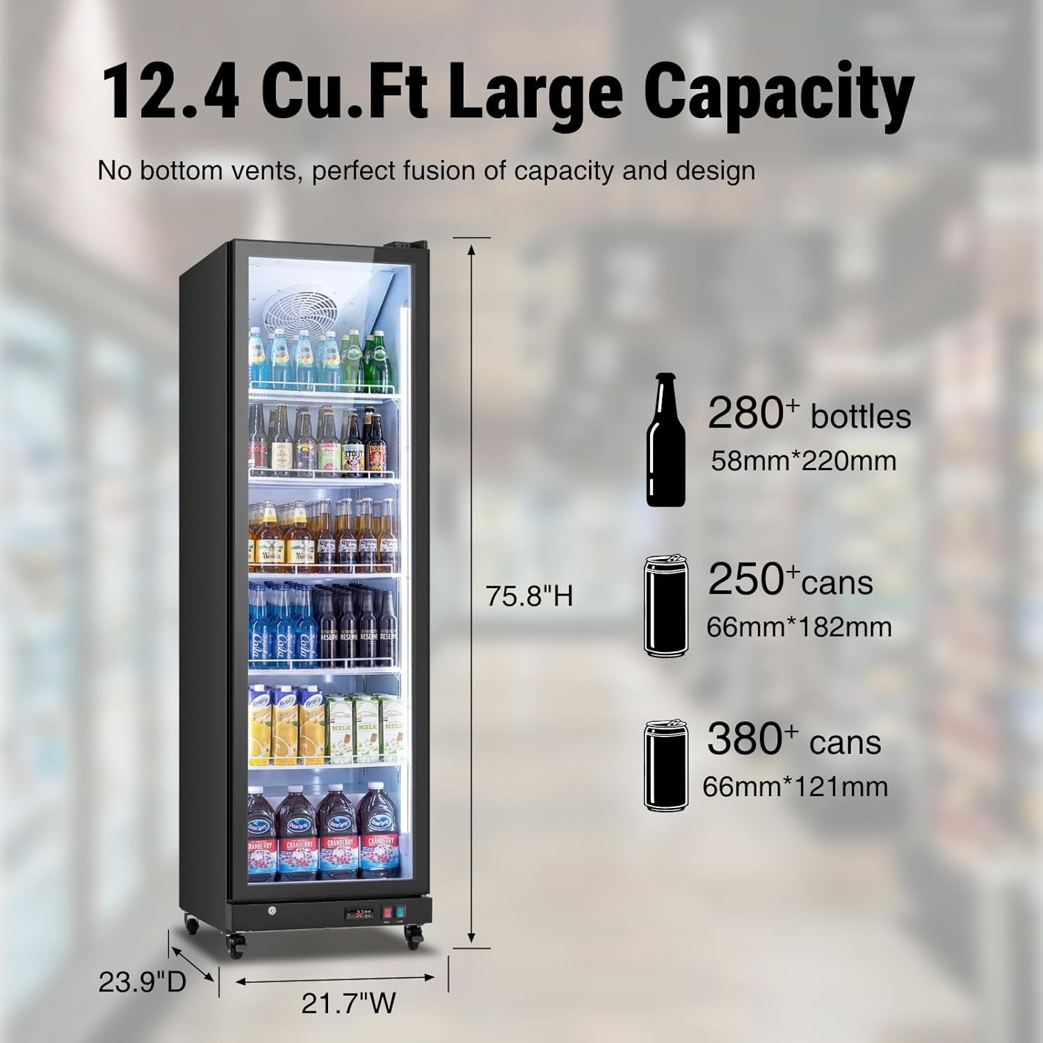Yeego Commercial Drink Fridge Merchandiser Display Cooler 12.36 Cu.ft Glass Door