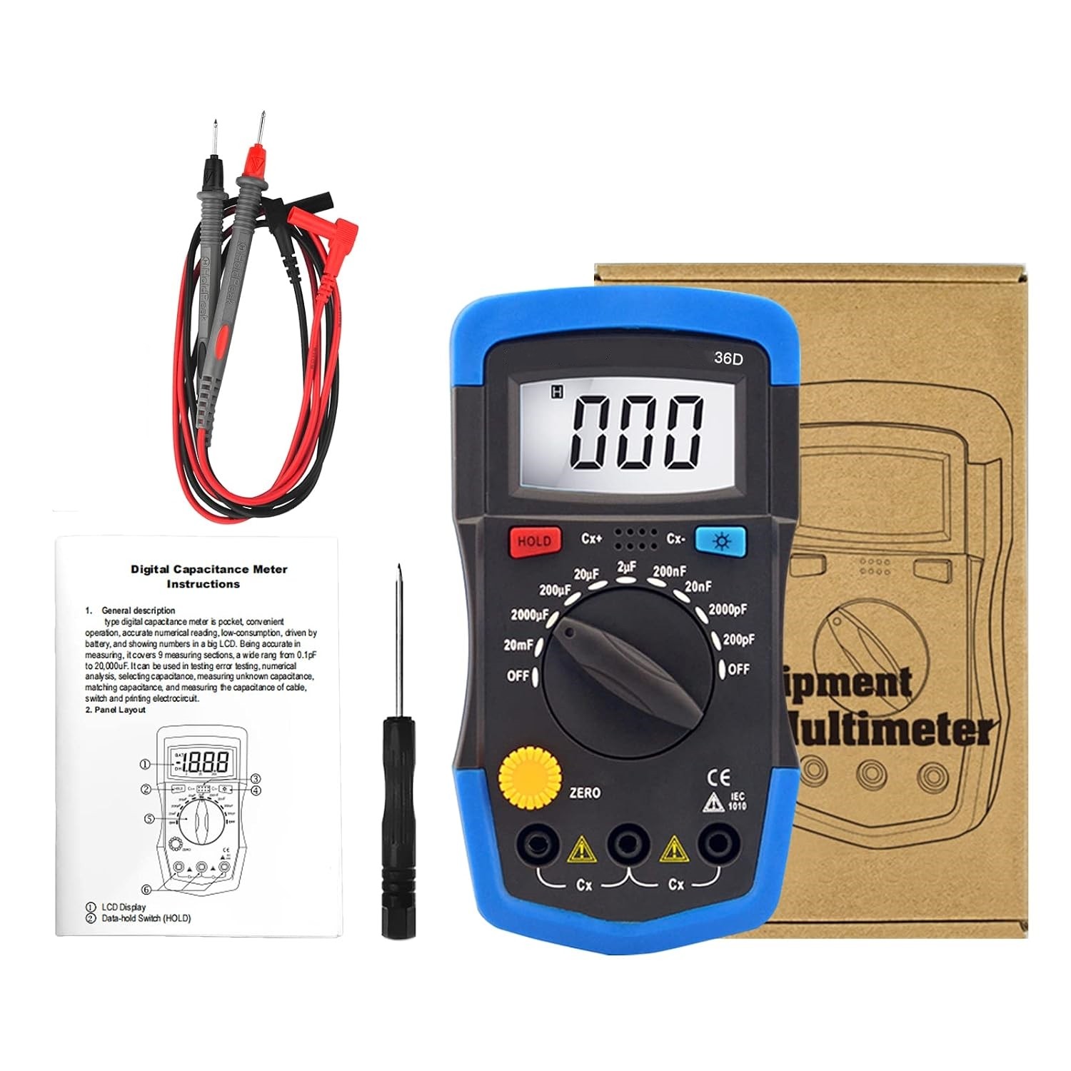 Digital Capacitance Meter Handheld Capacitor Tester 0.1pF to 20000uF LCD Backlit