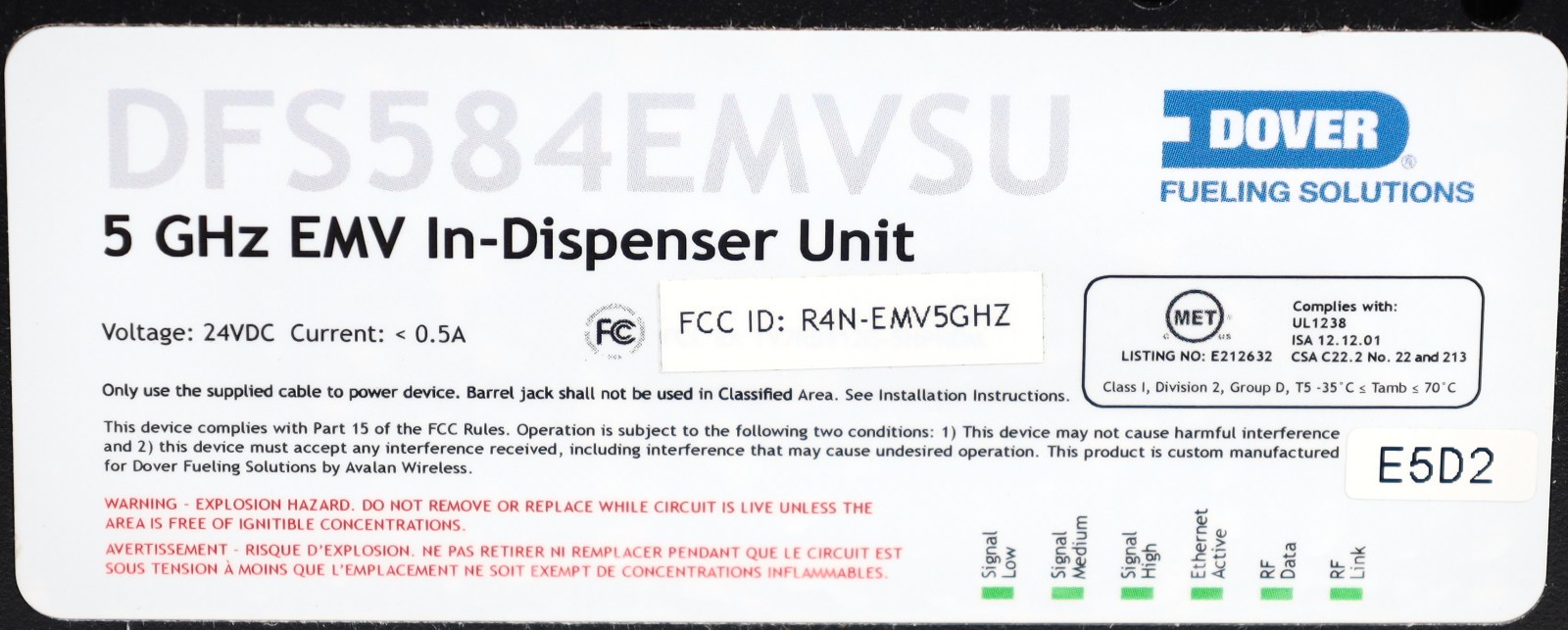 (Lot of 9) Dover Fueling Solutions DFS584EMVSU 5 GHz EMV In-Dispenser Unit