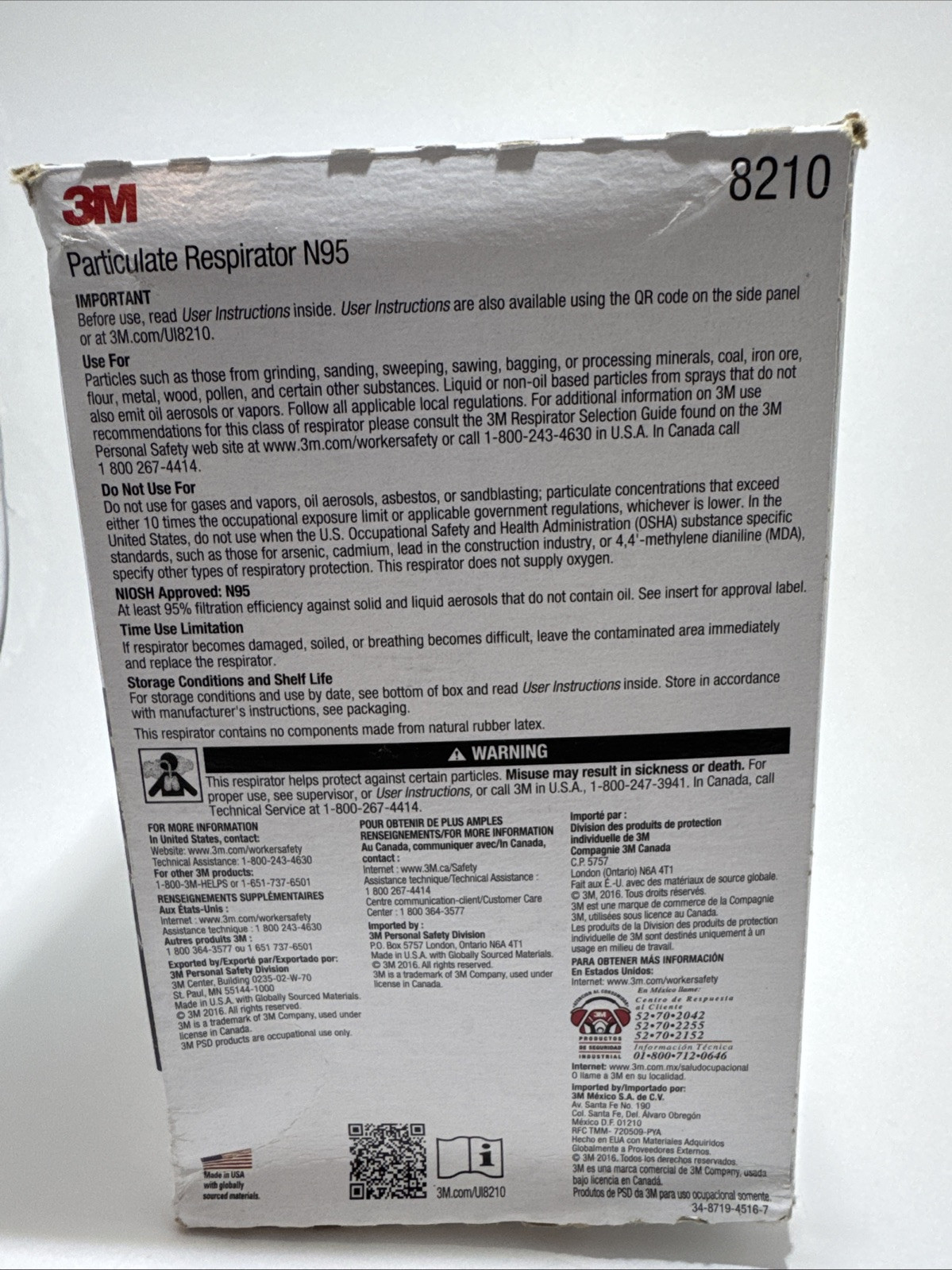 1 Box = 20 3M 8210 N Grade 95 Particulate Respirator Expires in 03/2026