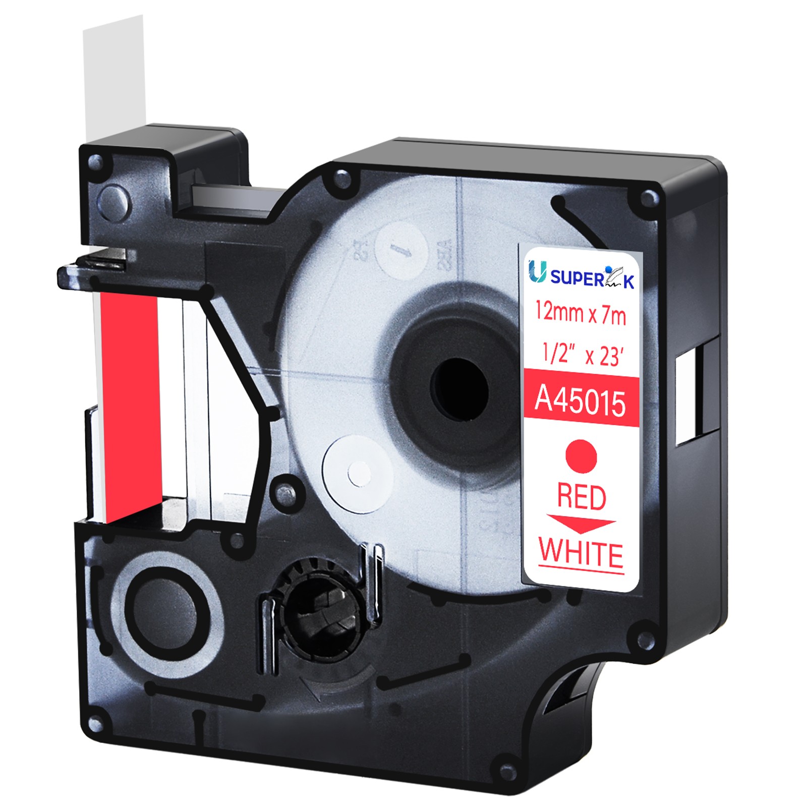 Standard Red on White Label Tape For DYMO D1 A45015 LabelManager 200 300 12mm