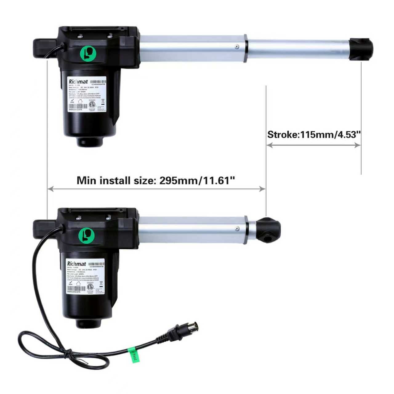Adjustable Bed Richmat HJA58 Head Motor Stroke 115mm Minimum install size 295mm