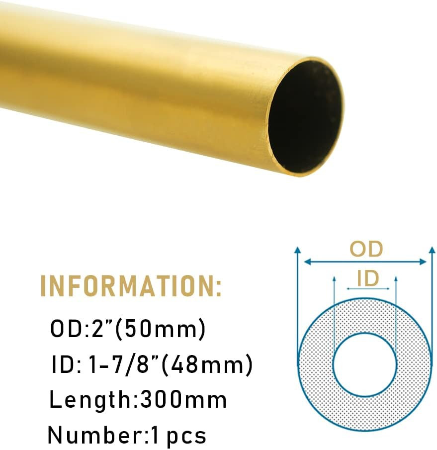 2″ (50Mm) OD H62 Brass Tube, 1Mm Wall, 300Mm Length, 1Pcs