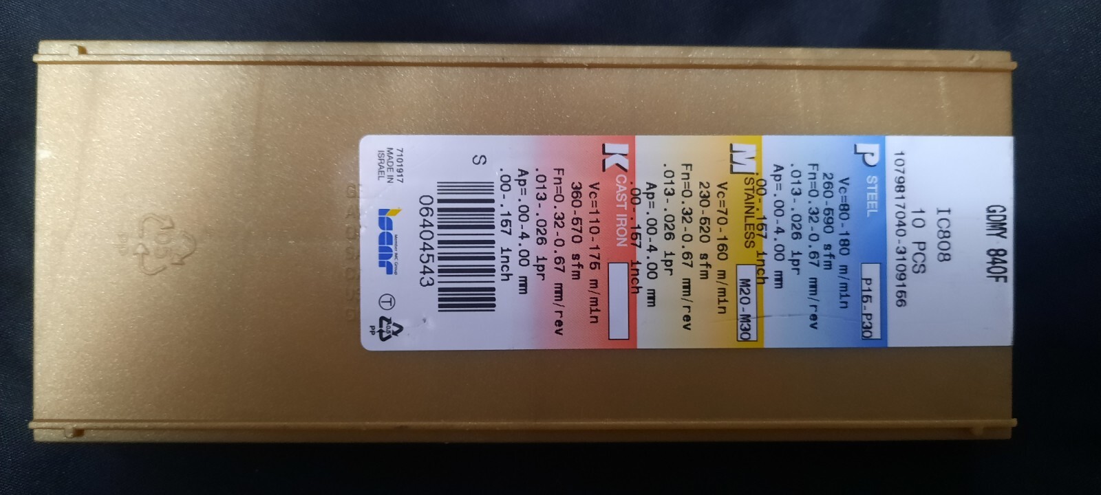 ISCAR GDMY 840F IC808 6404543 Carbide Grooving Inserts
