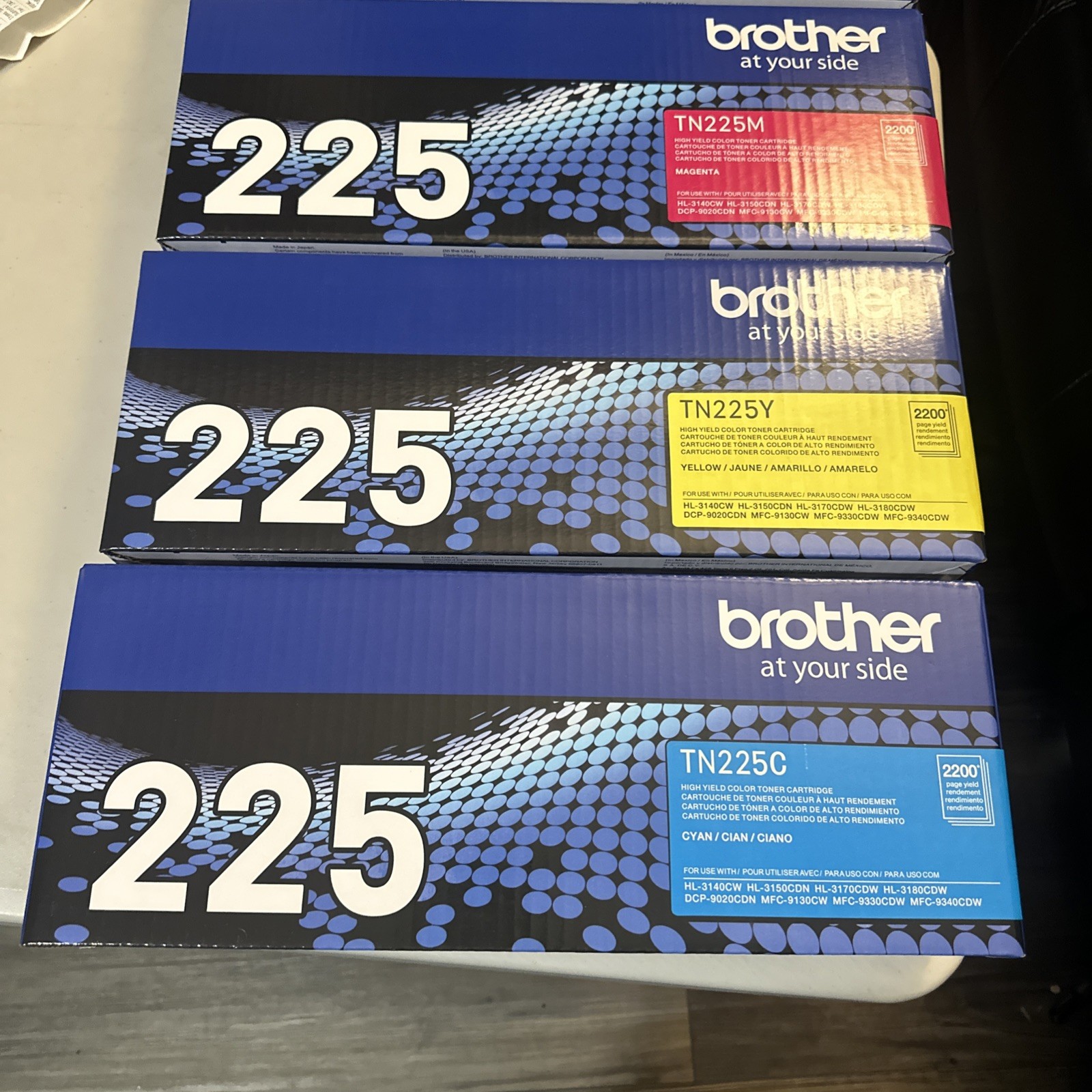 Brother TN221 TN225 Toner 4pk | Blk Cyan Magenta Yellow | HL-3170CDW MFC-9340CDW