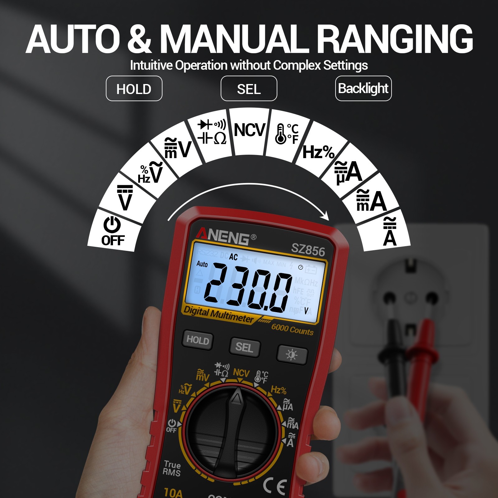 ANENG SZ856 True RMS Digital Multimeter 6000 Counts AC DC Voltage Amp Ohm Tester