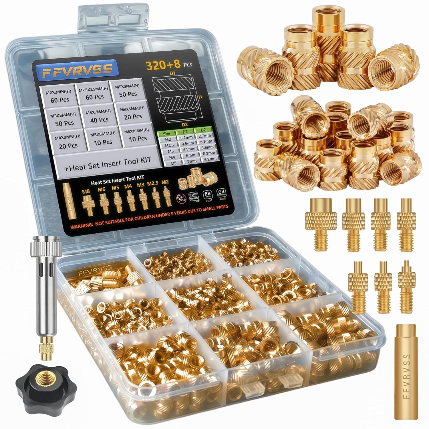 M2 M2.5 M3 M4 M5 M6 Brass Threaded Inserts Nut Kit for 3D Printing,Plastic Parts
