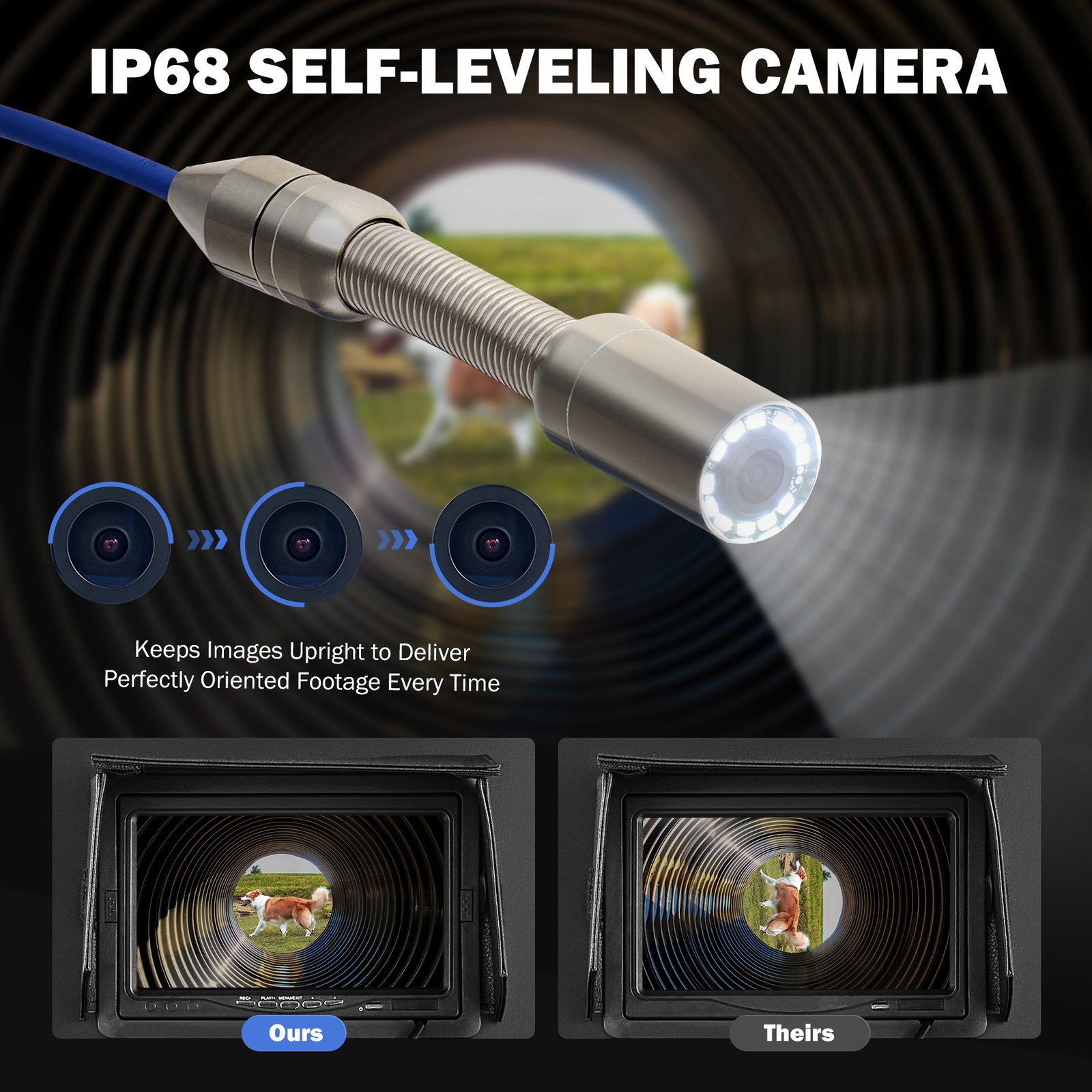 7 in. Self-Leveling Sewer Camera with Locator 164 ft. Cable IP68 Plumbing Camera