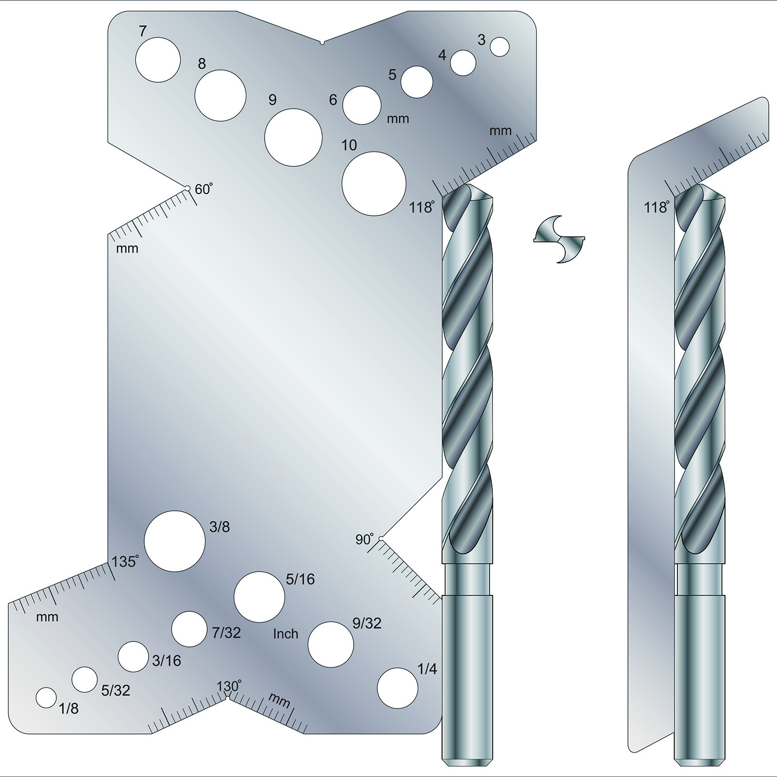 Drill Bit Angle Gauges 60°- 160°Drill Sharpening Gauge Stainless Steel