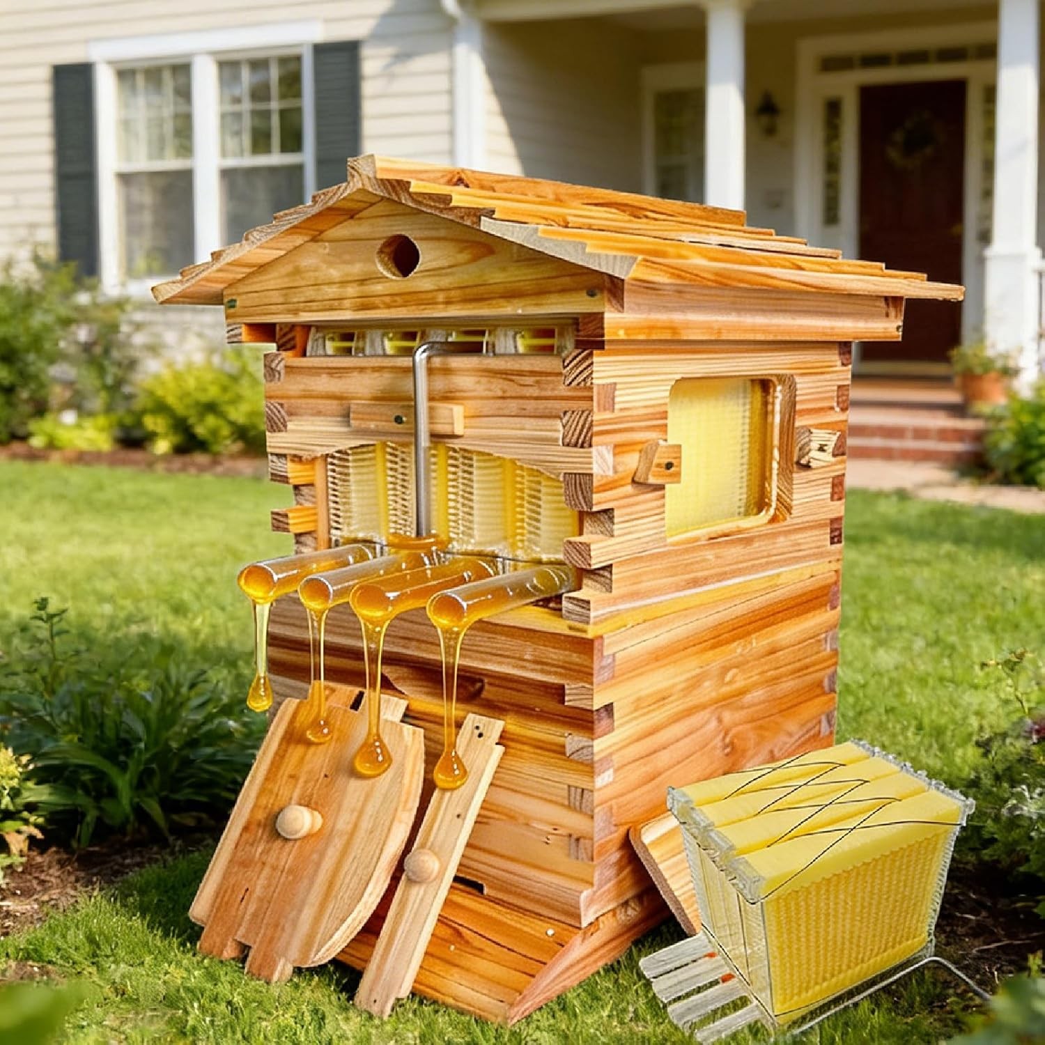 2-in-1 Auto Seedding Beehive Starter Kit Wooden Auto Honey Hive + 7 Auto Frames