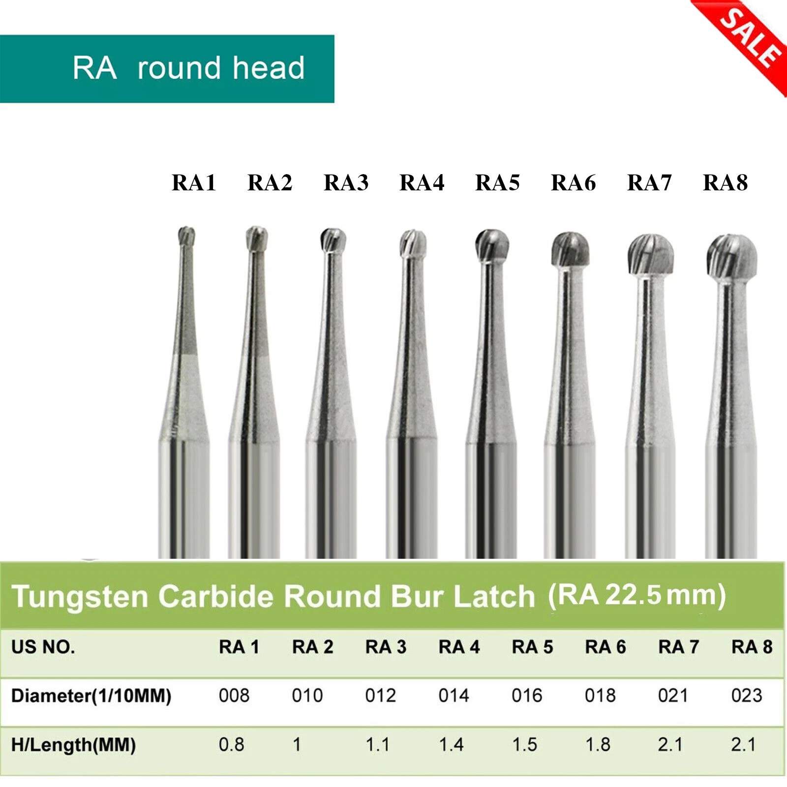 Dental Round Carbide Bur for Slow Speed Latch Type Handpiece RA 1# – 8# Burs