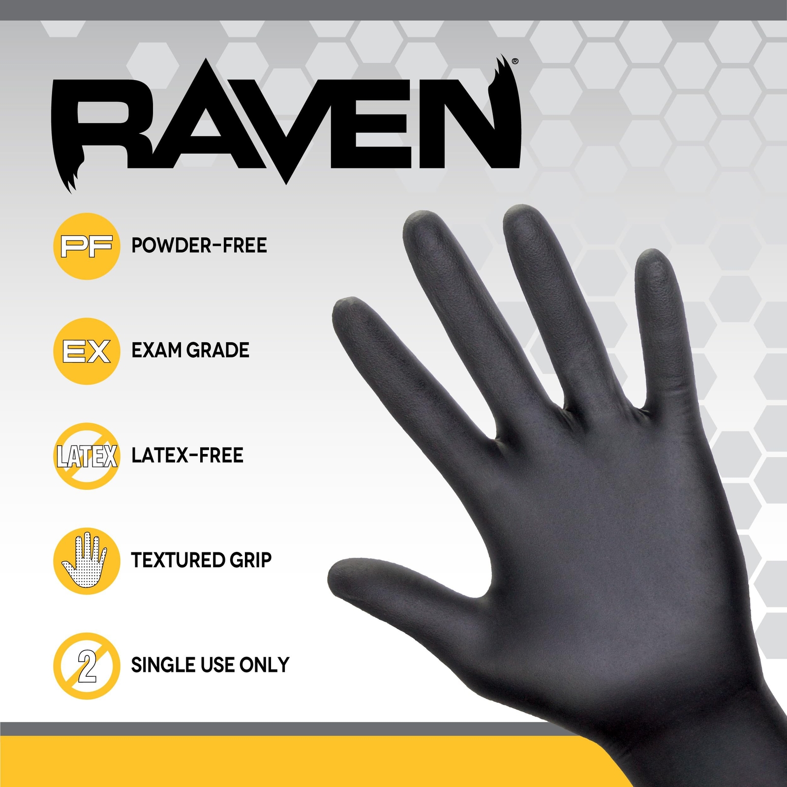 SAS Safety 66518 Raven Powder-Free Disposable Black Nitrile 7-Mil Gloves, Lar…