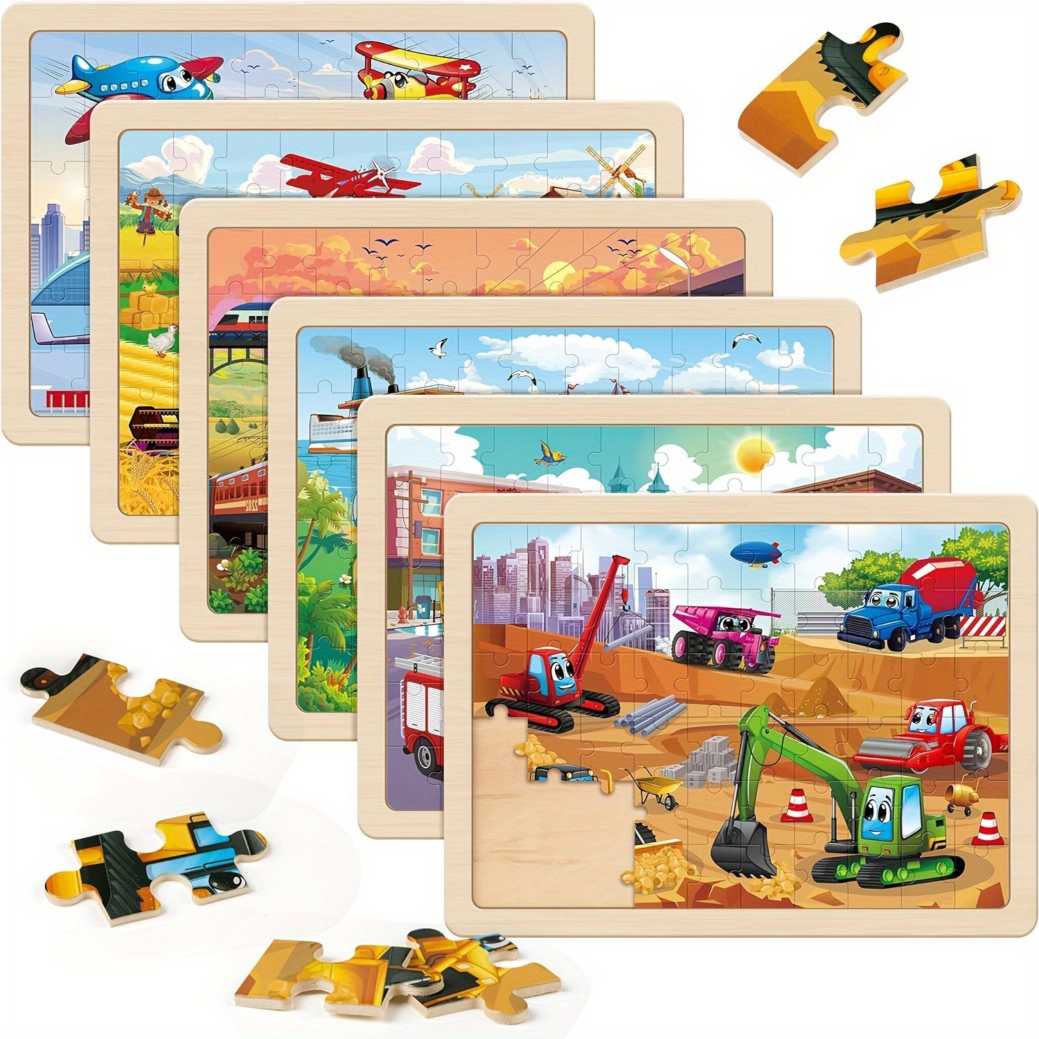 Wooden Car Puzzles for Kids 3-8 Years Old, 6 Packs Preschool Educational Toy