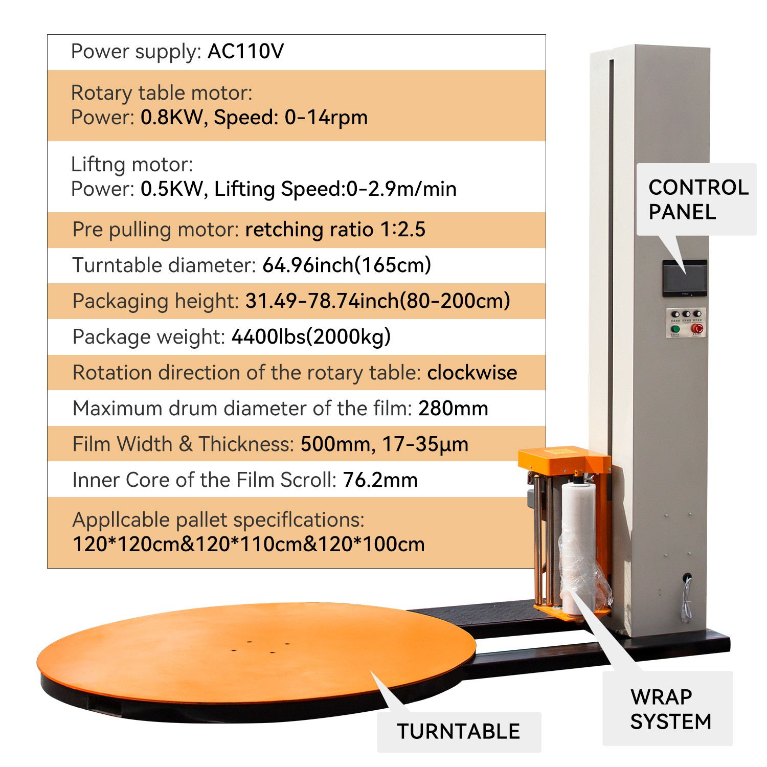 4400LBS Stretch Wrapper Machine W/ Ramp 2 Ton Loading Ramp 55.1″ x 59.1″ x 3.1″