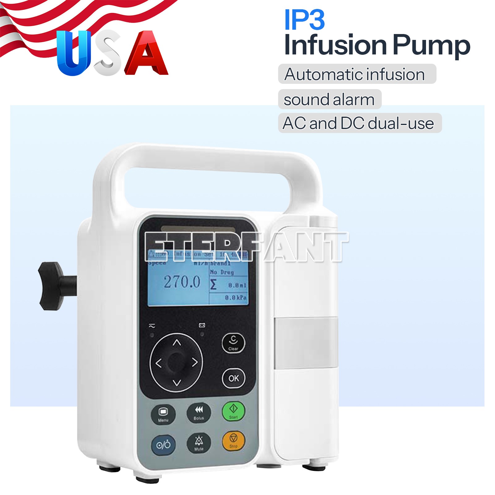 Human infusion pump 1-1200ml/h Adjustable, LCD, Built-in Battery Alarms