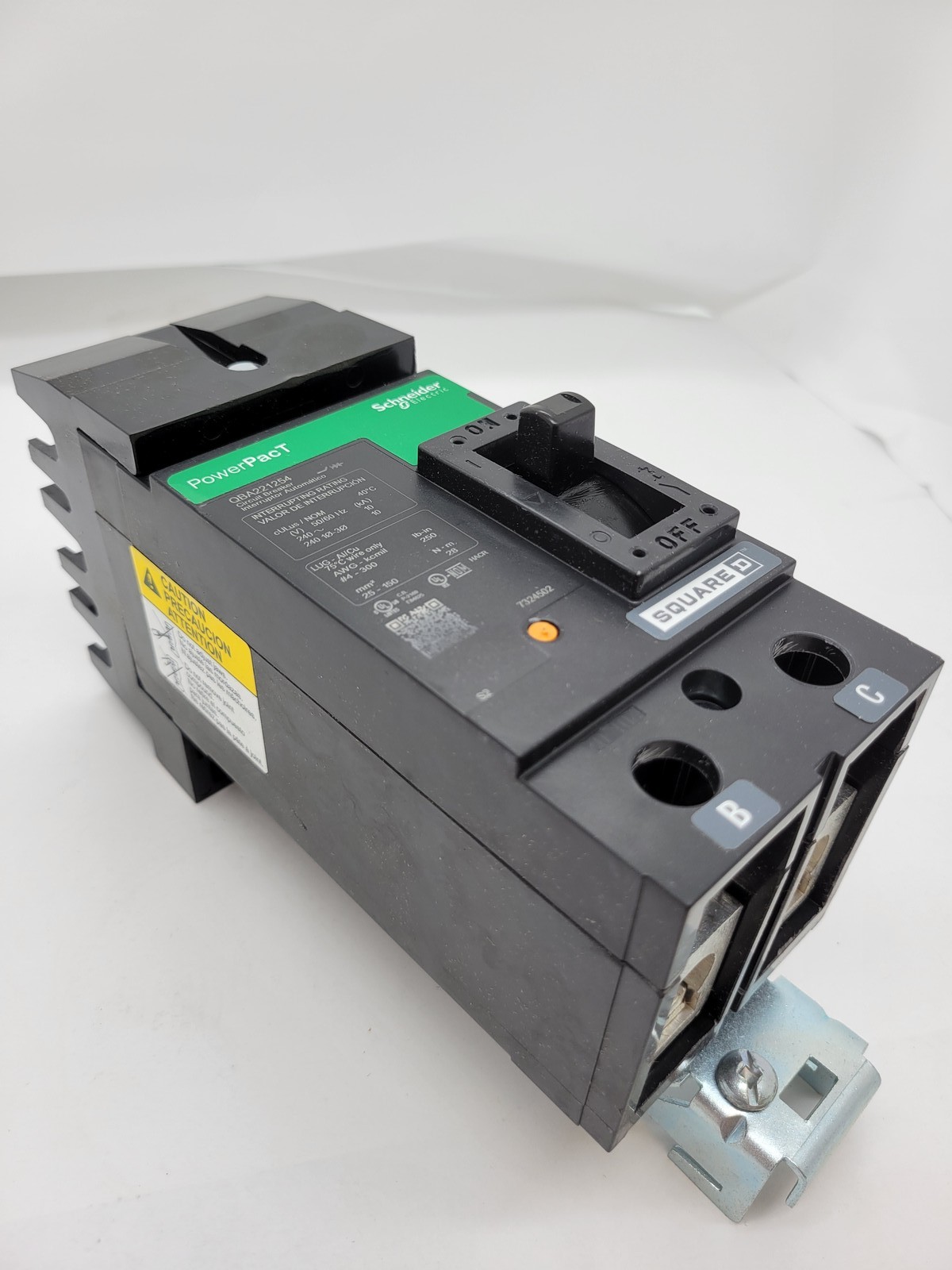 Square D QBA221254 PowerPact I-Line Circuit Breaker 125A 2P 240V 10KA QBA Green