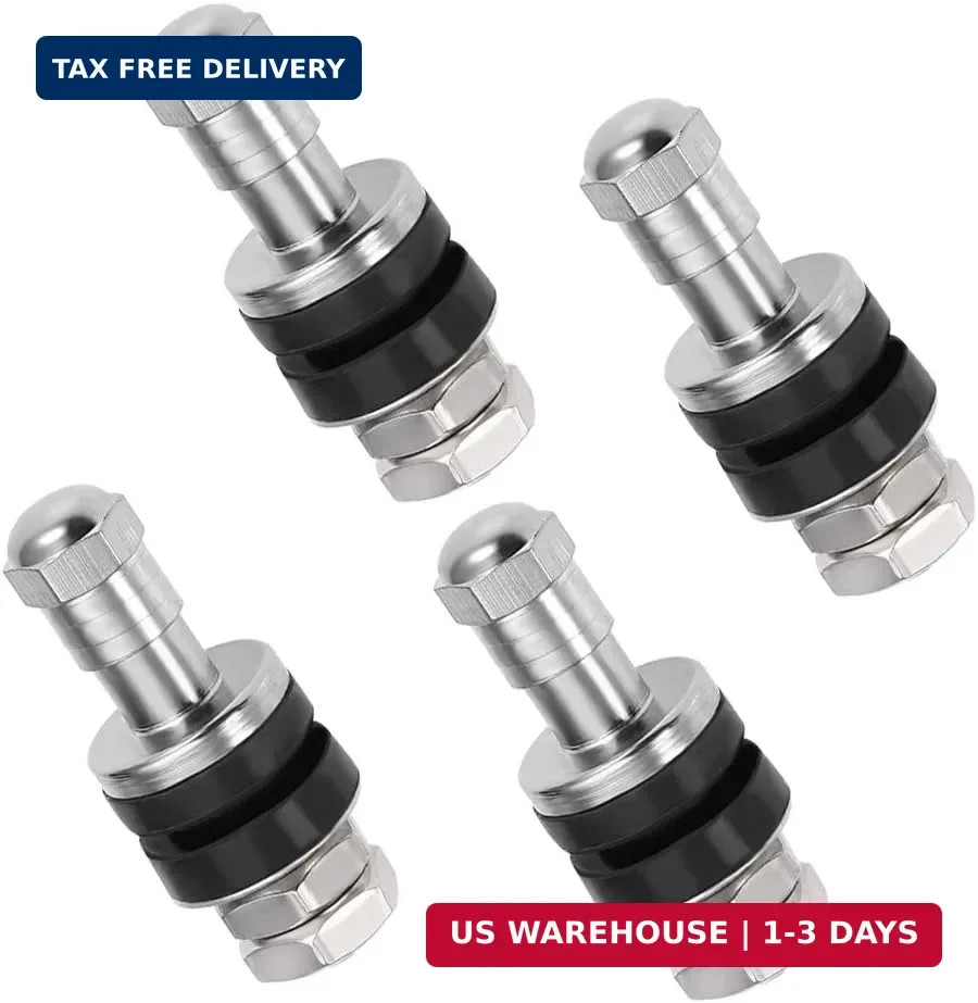 Metal/Chrome Tire Valve Stems High Pressure Bolt in Valve Stem Flush Mount 4 Pcs