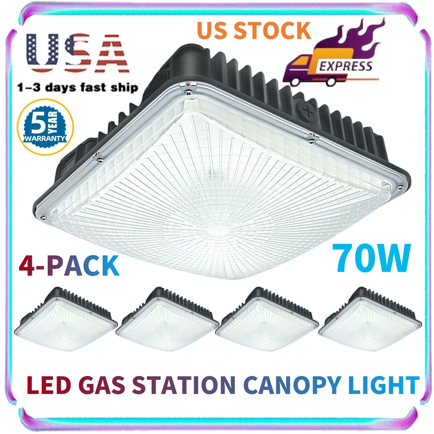 Outdoor Gas Station LED Canopy Garage Light 70W Parking Lot Street Light 4PACK