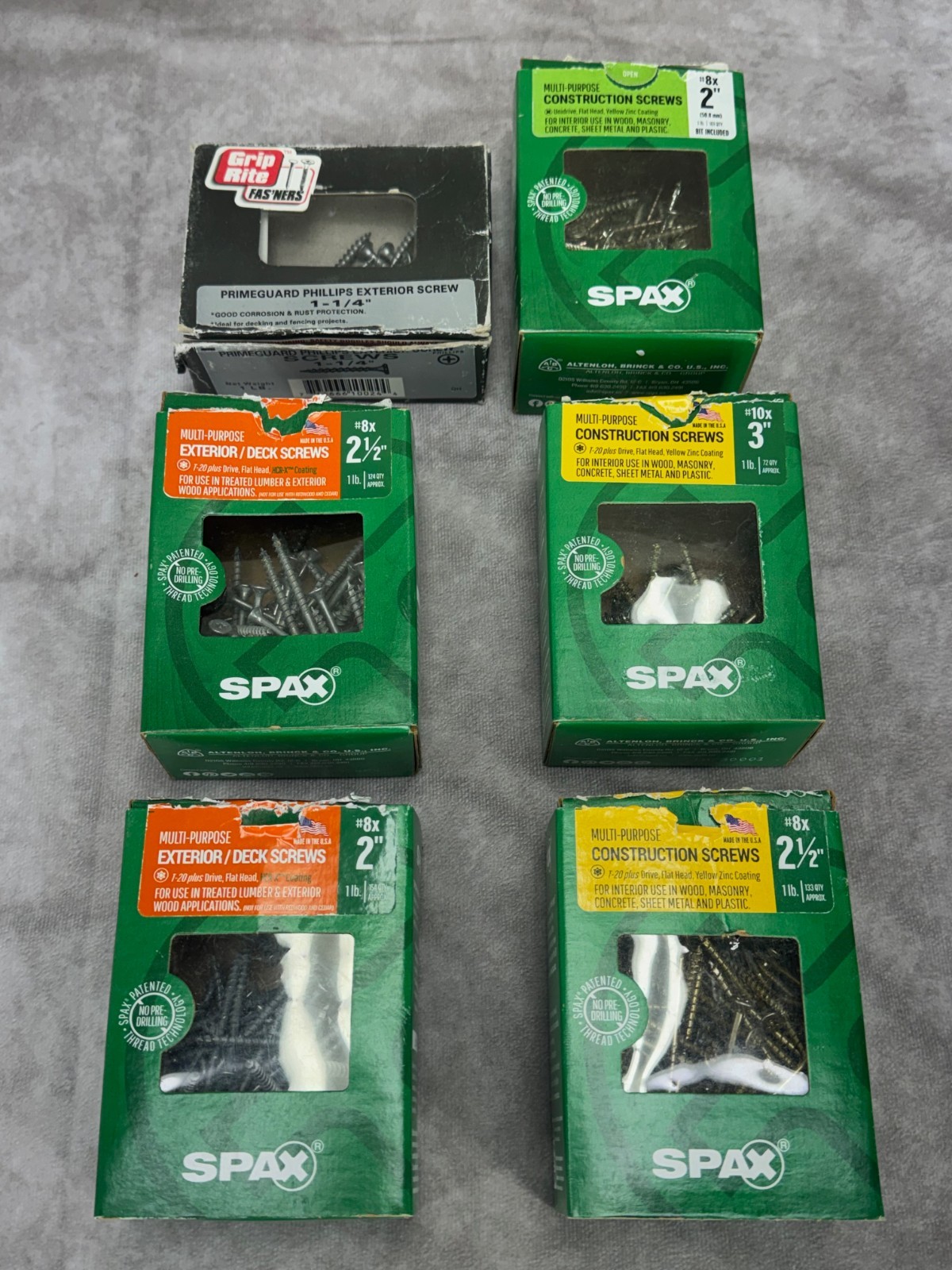Lot of 6 Partial SPAX Construction Deck Screws Grip Rite Exterior Screws Mixed