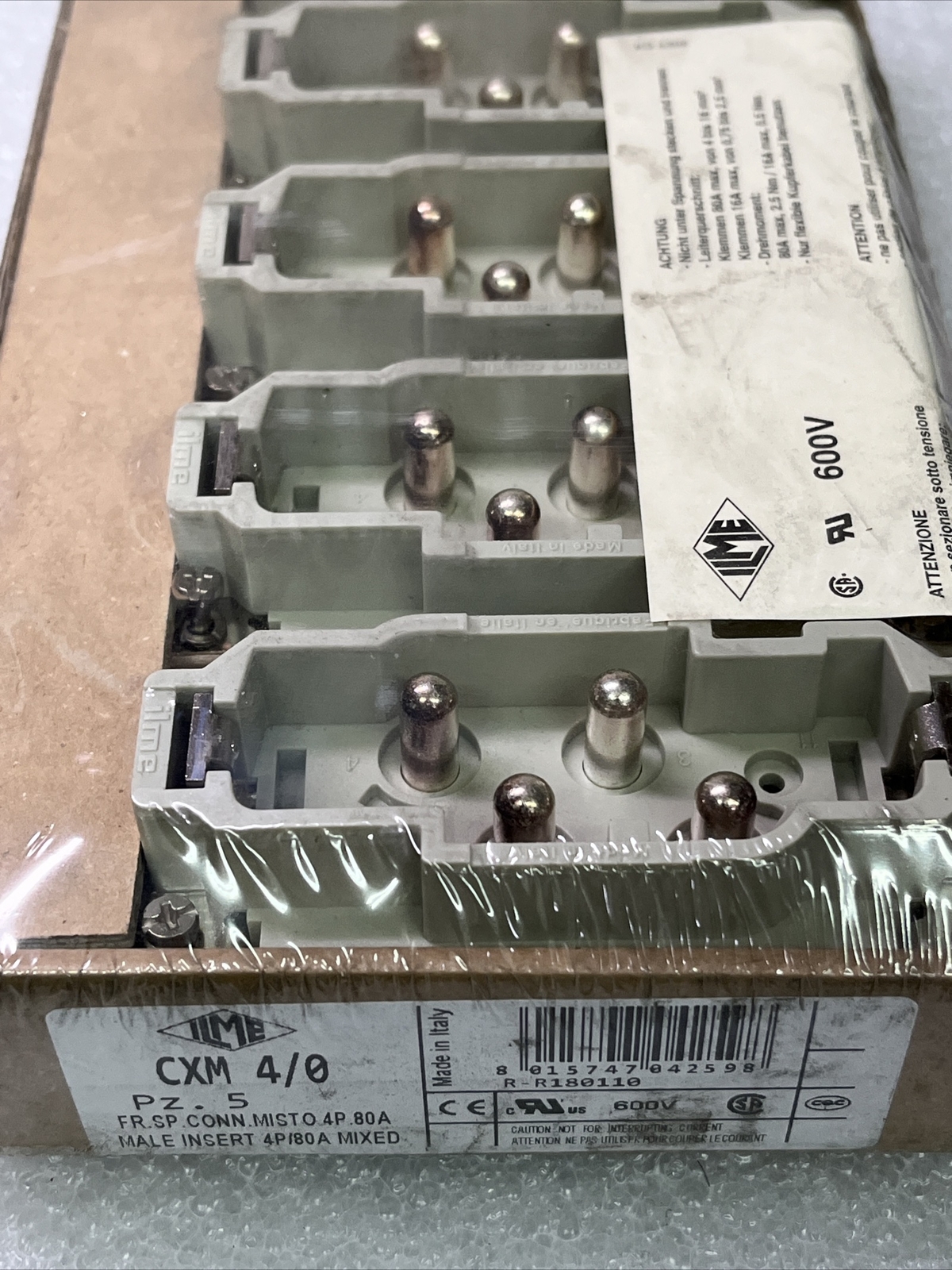 (LOT OF 5) ILME CXM 4/0 Heavy Duty Connector Plated 4 PIN Male 690V 77.27
