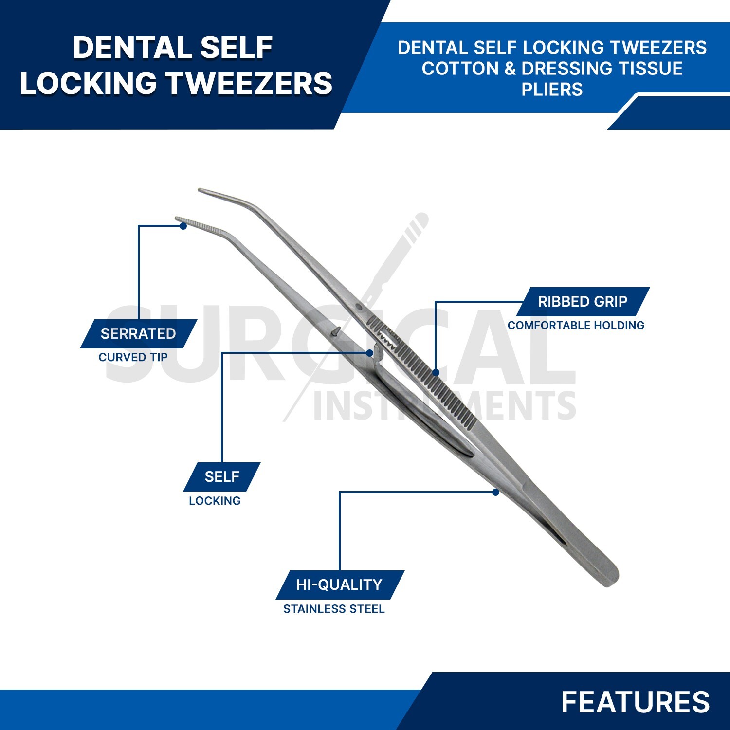 3 Pcs Self-Locking College Cotton Pliers Set Dental Endodontic German Grade