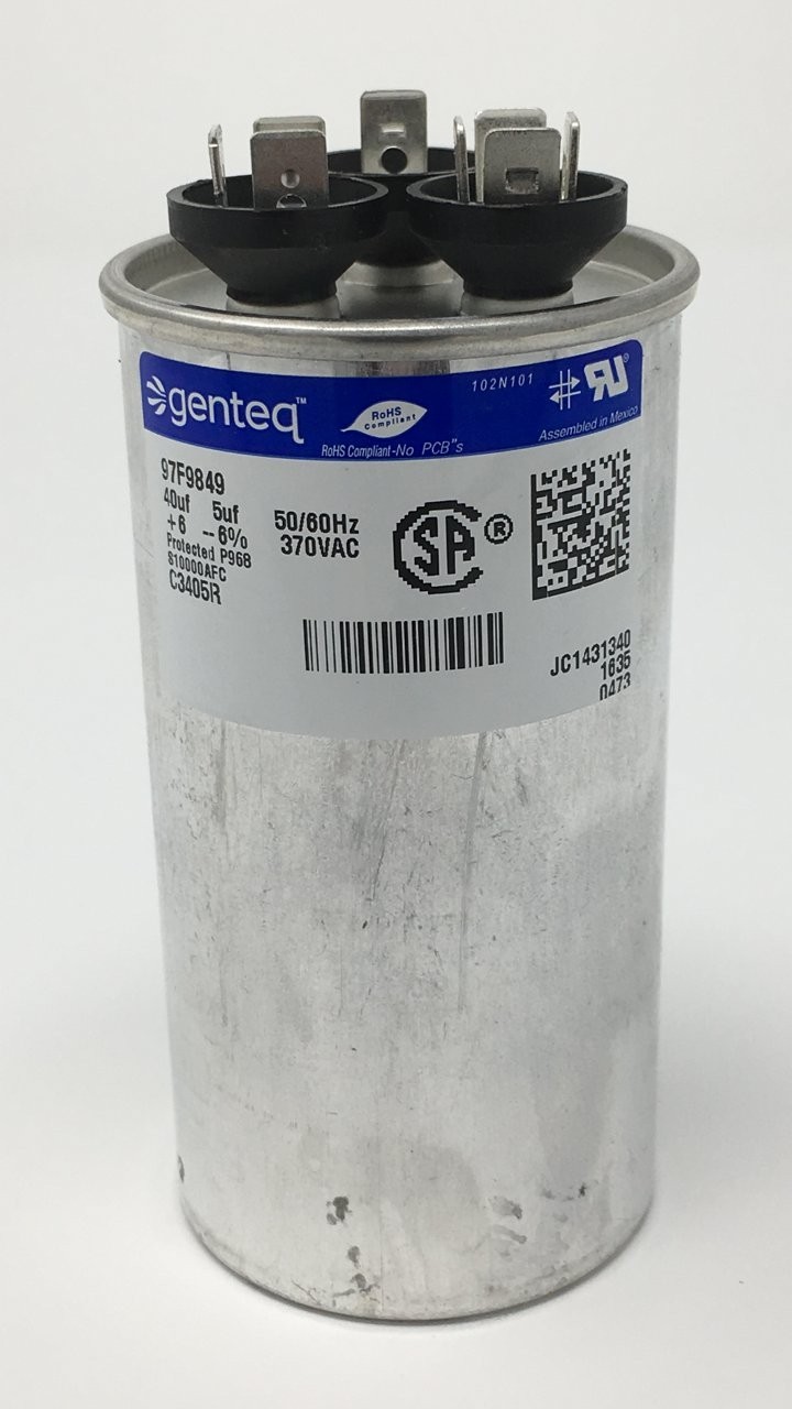 C3405R 97F9849 Capacitor Motor Run, 40/5Uf, 6%, Case, 370V
