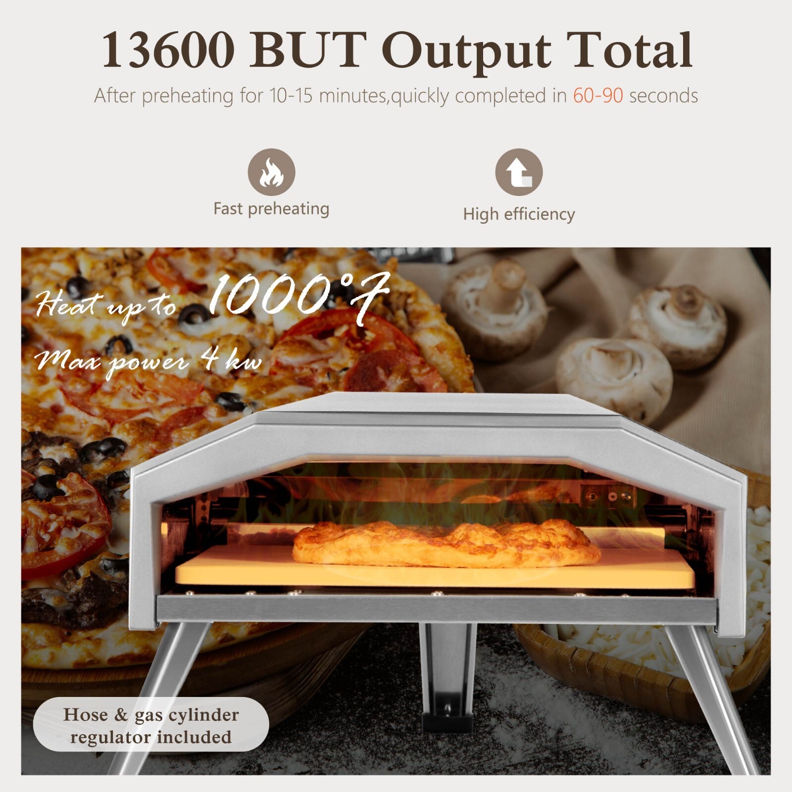 Portable Oven Pizza Outdoor Pizza Oven Gas Pizza Oven BBQ Pizza Maker 3-Layer
