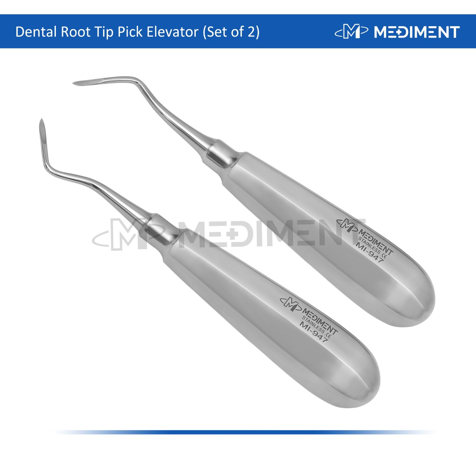 Set of 2 Dental Heidbrink Root Tip Pick Elevators Right+Left Hygiene Instruments