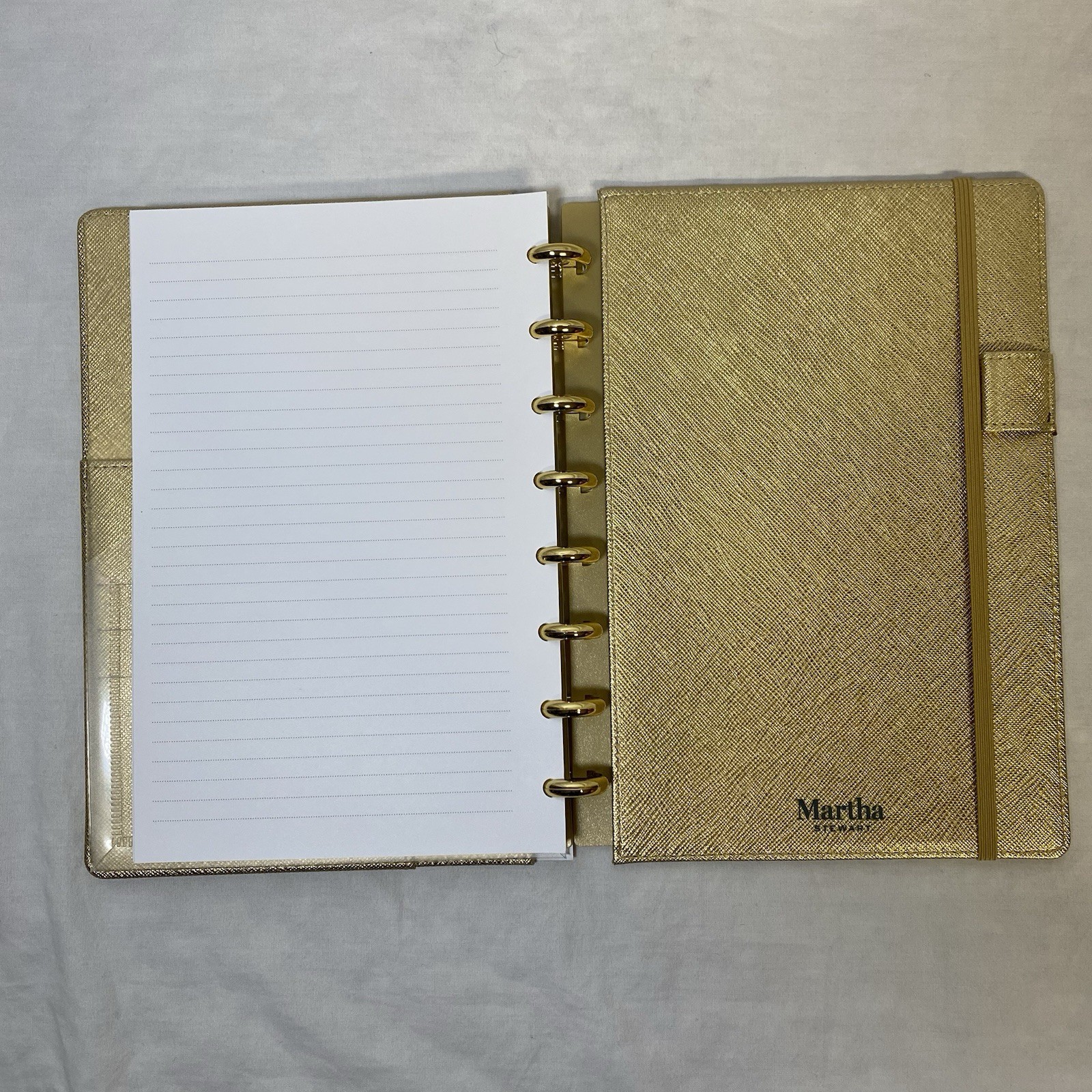 Martha Stewart Linen Junior Discbound Notebook MS102E 6.5X9 Faux Leather Gold