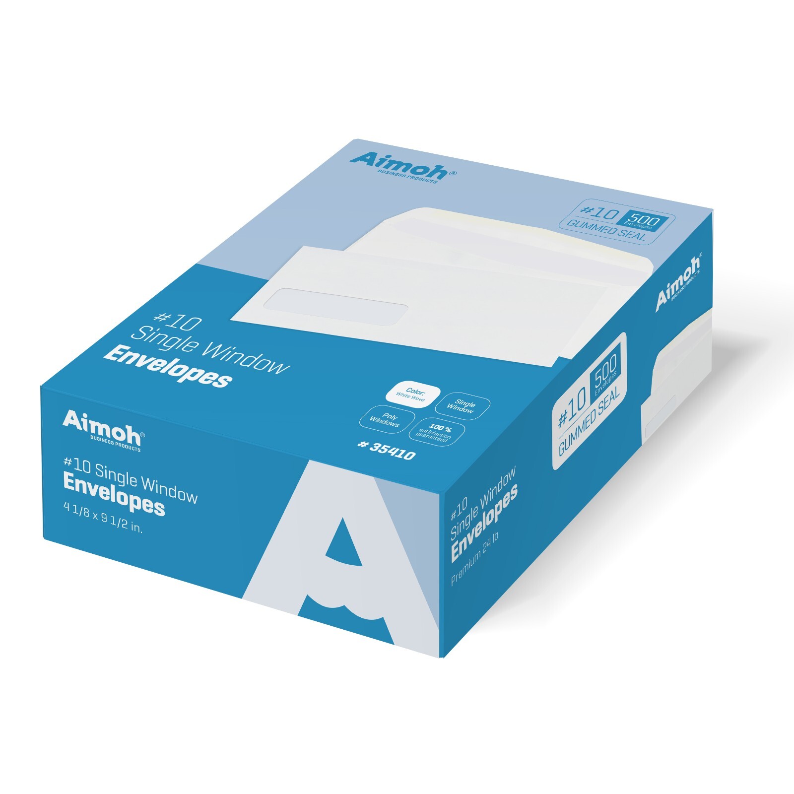 500 #10 Single Left Window Envelopes, Gummed Closure – 500 Count (35410)