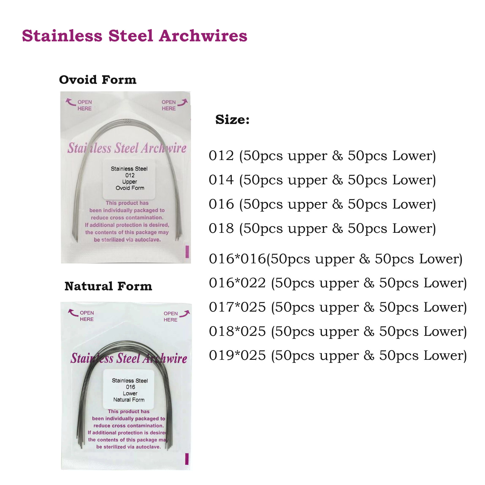 100PCS Orthodontic Arch Wire Stainless Steel Round Rectangular Ovoid Natural