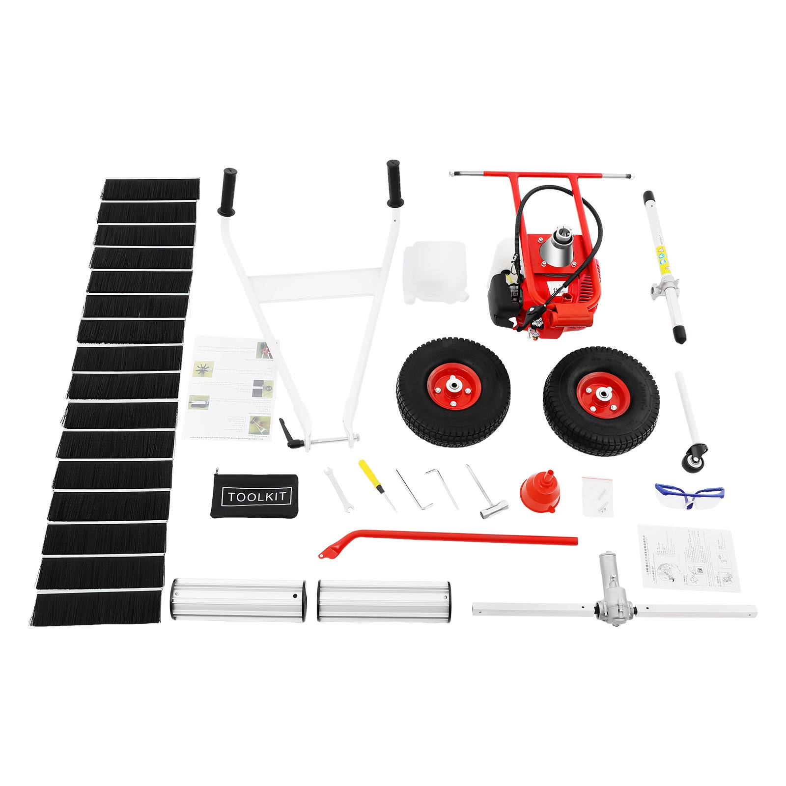 43CC 1.7HP Walk Behind Power Sweeper Broom 2-Stroke Gas Engine Sweeper Lawn Turf