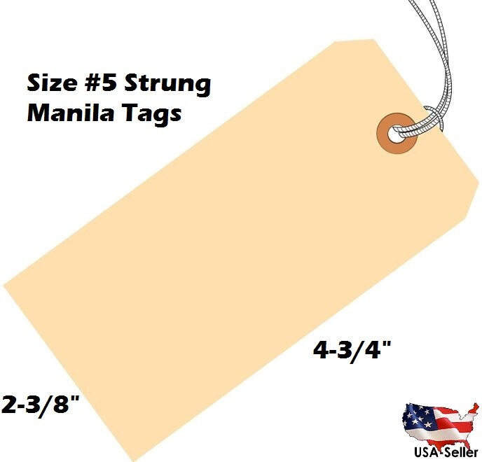 String or Wire Strung 100 Tags Large Size #5 Colored Manila Shipping Price Hang