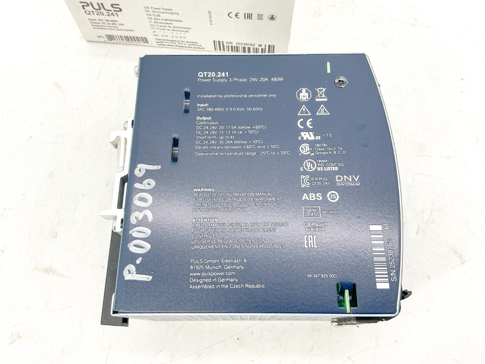 New Puls QT20.241 DIN Rail Power Supply 480VAC Input 24VDC Output