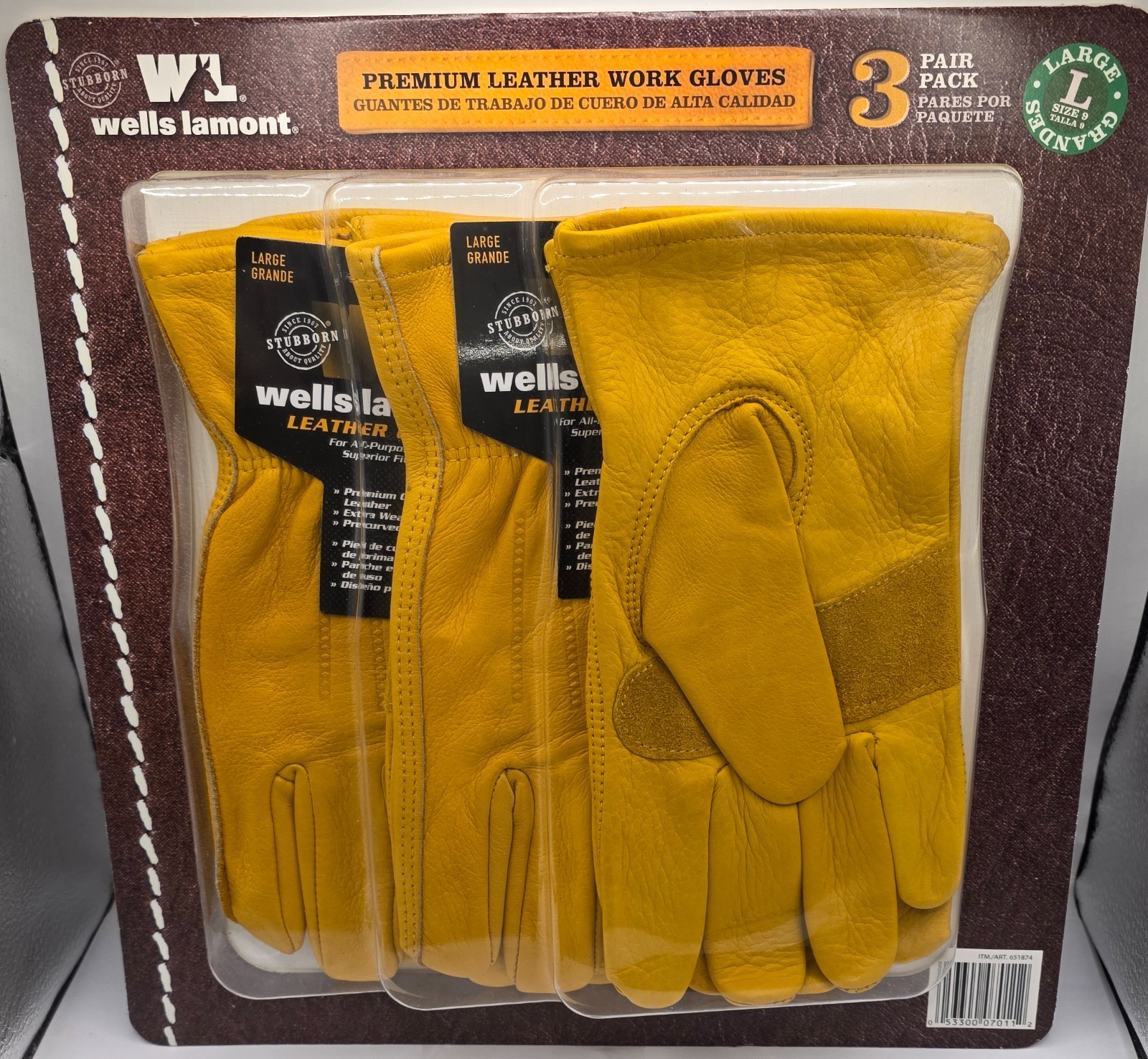 New Wells Lamont Premium Cowhide Leather All Purpose Work Gloves Large 3 pairs