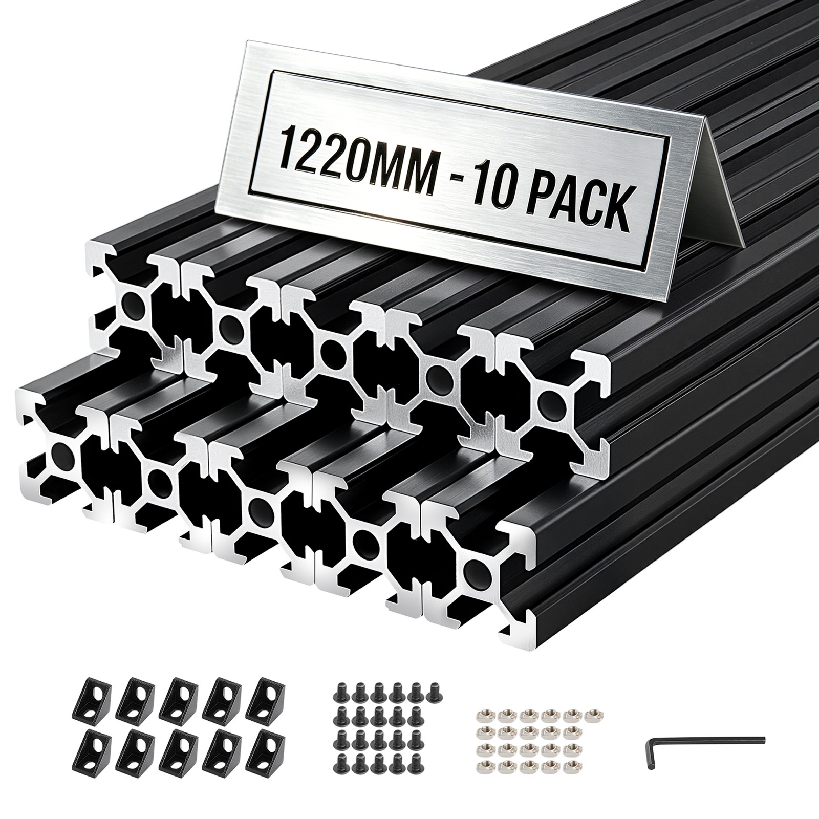 VEVOR 10PCS 2020 Aluminum Extrusion 48″ 1220 mm T Slot Linear Rail Black