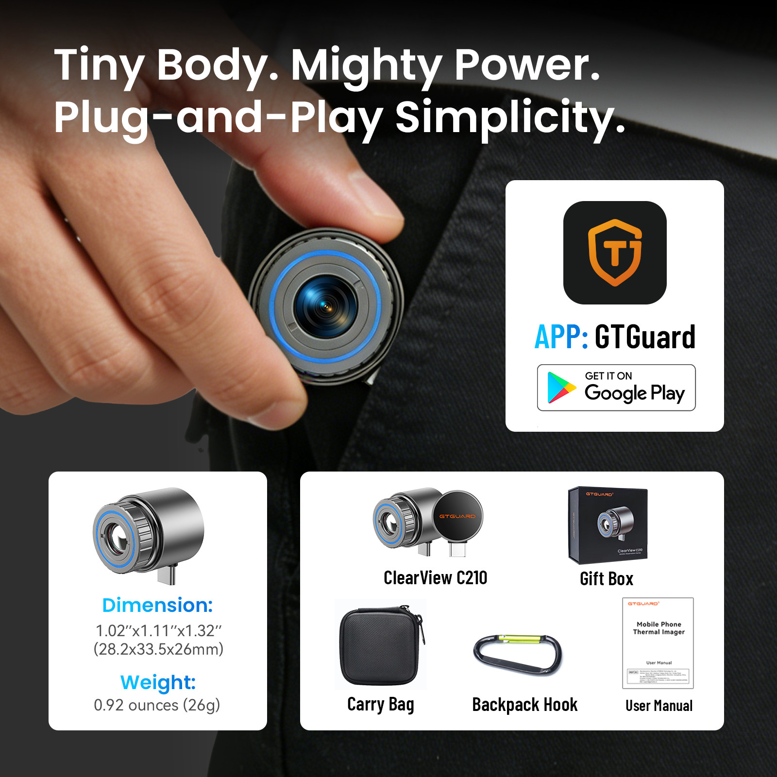 GTGUARD C210 Ai 512×384 Portable Thermal Camera Imager for Android Mobile Phone