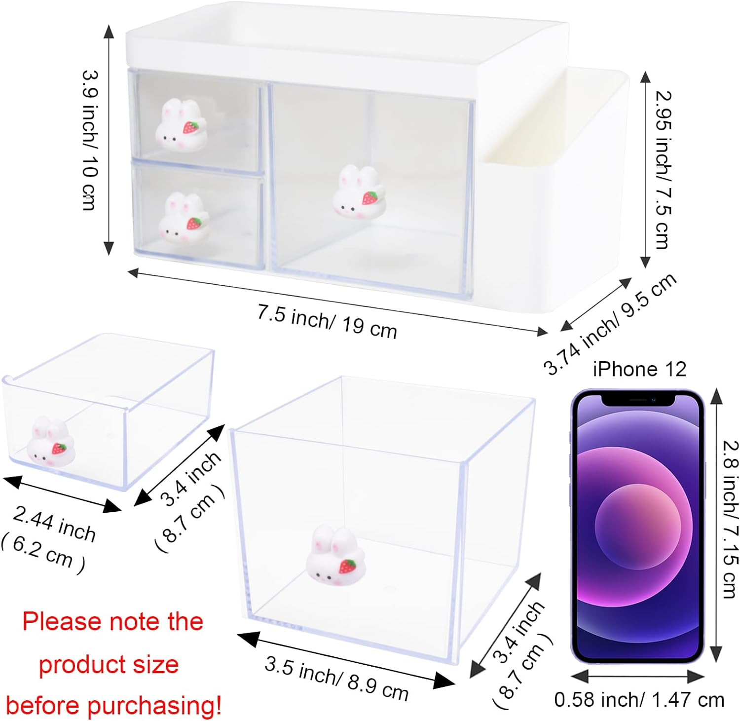 Desk Organizer with 3 Drawers and Pencil Pen Holder, Multi-Functional Desktop Ma