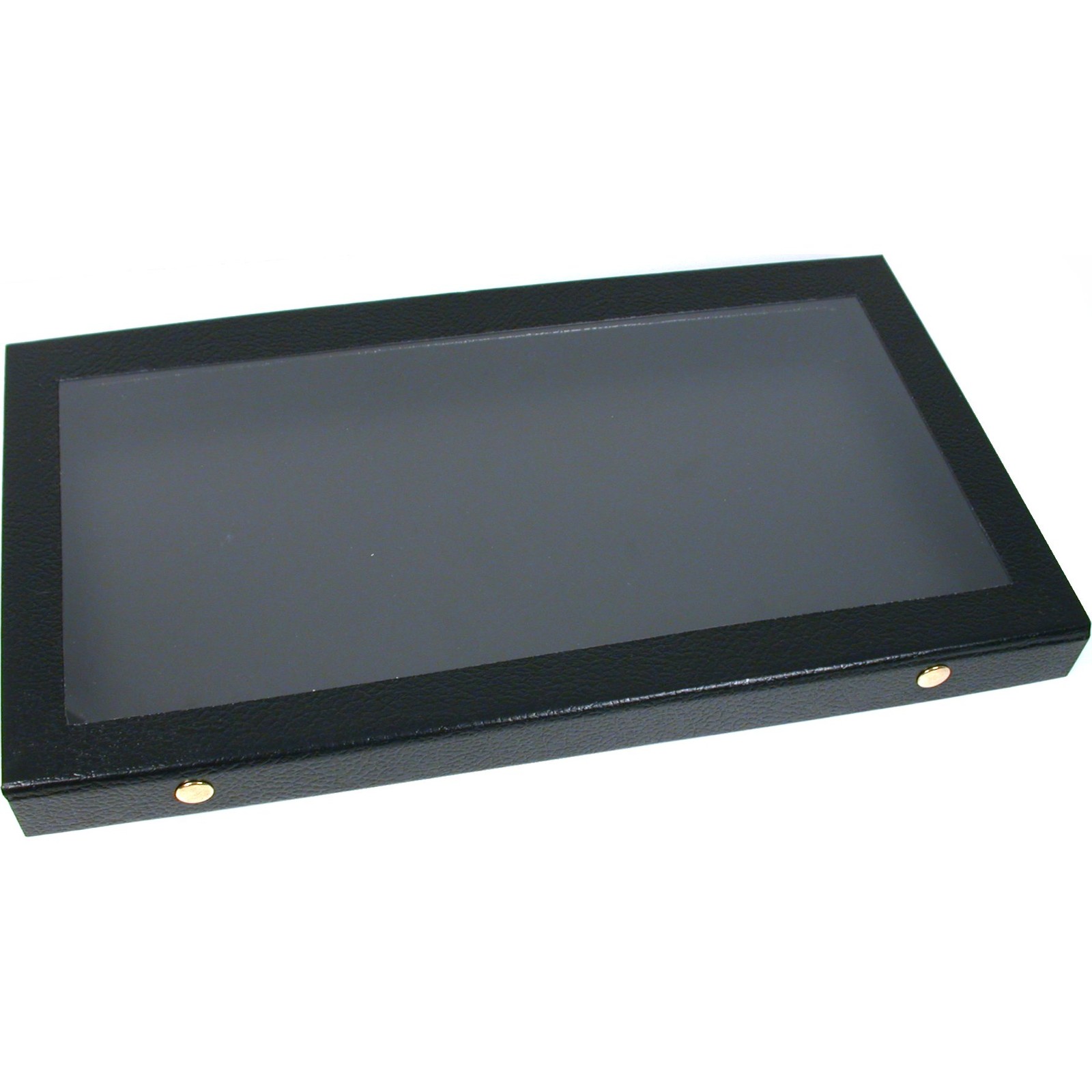 Black Glass Top Jewelry Case (Snap close lid) w/ Blue 72-slot Foam Display Pad
