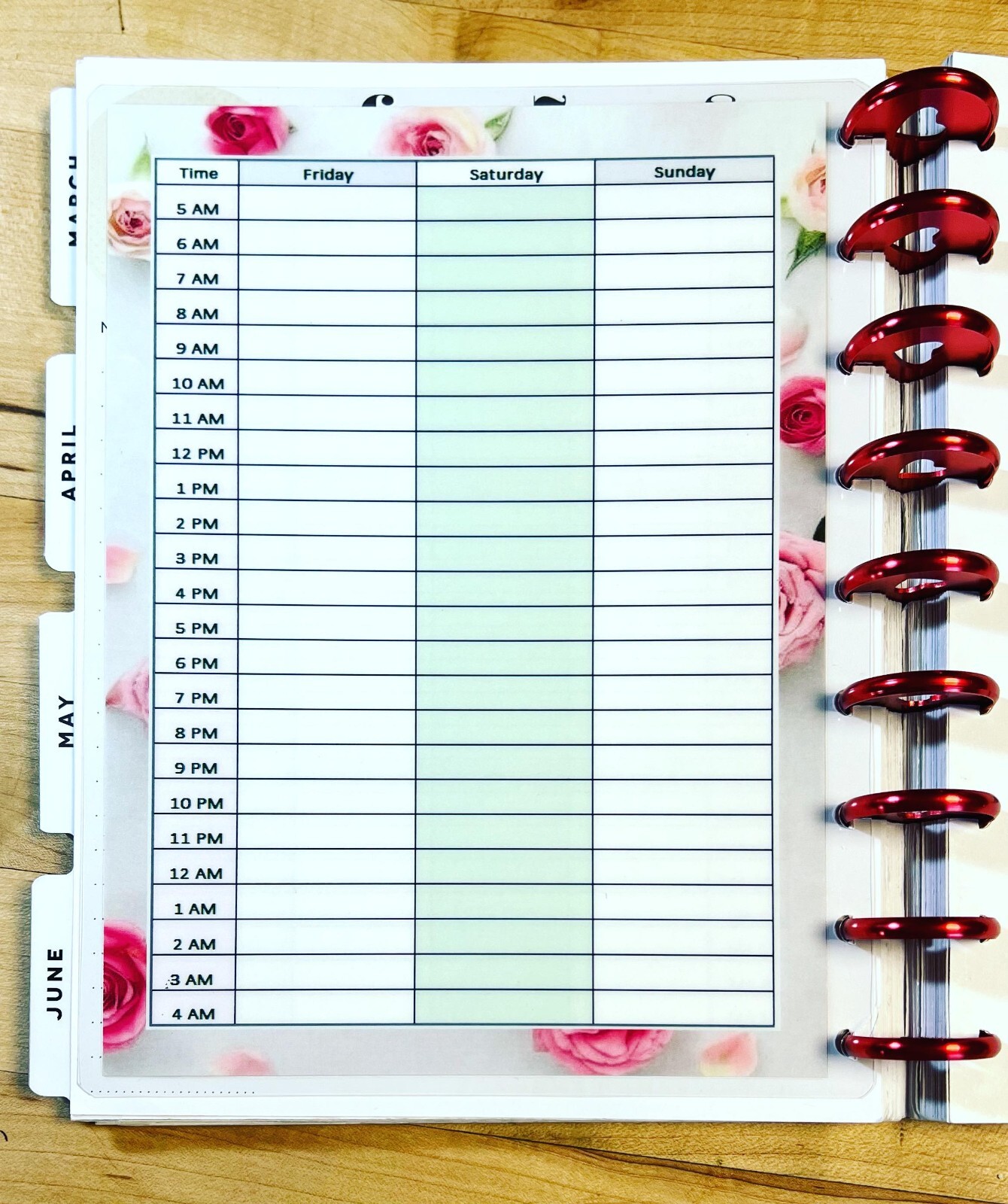Schedule / Daily / Hourly Dashboard for use with the Happy Planner-