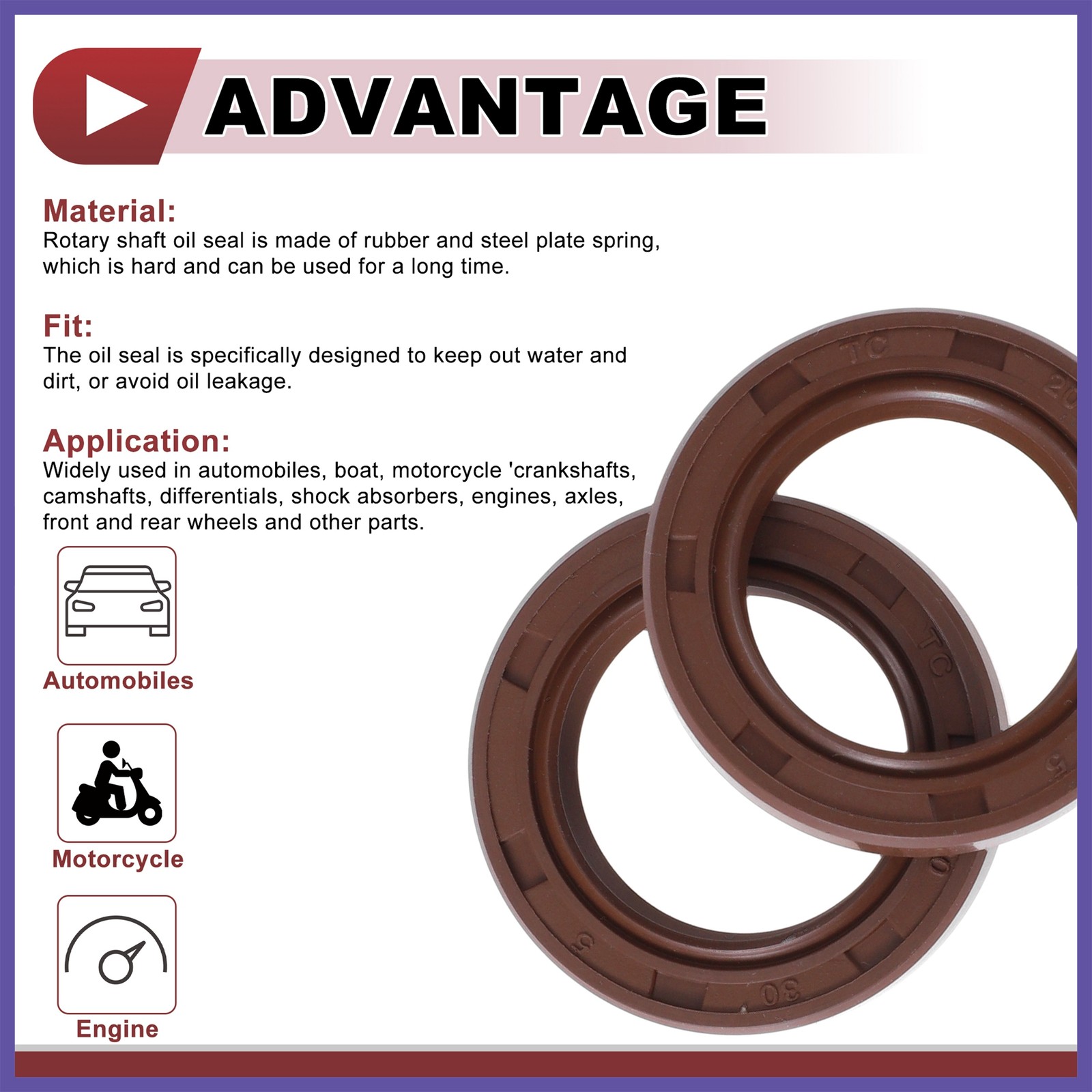 Oil Seal Seal Ring Rotary Shaft Seals FKM Rubber 20x30x5mm Brown 2Pcs