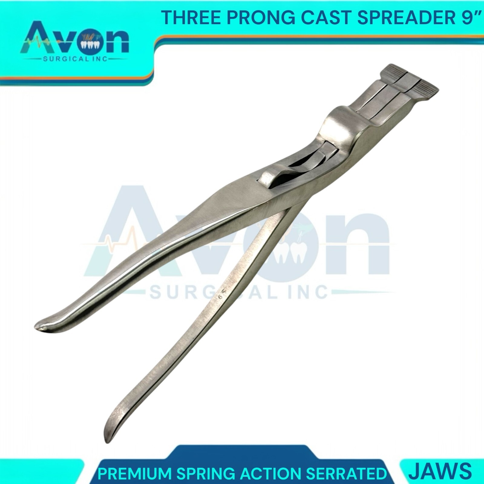 9in Cast Spreading Removing Pliers, 3-Prong Serrated, Spring-Action,German Steel